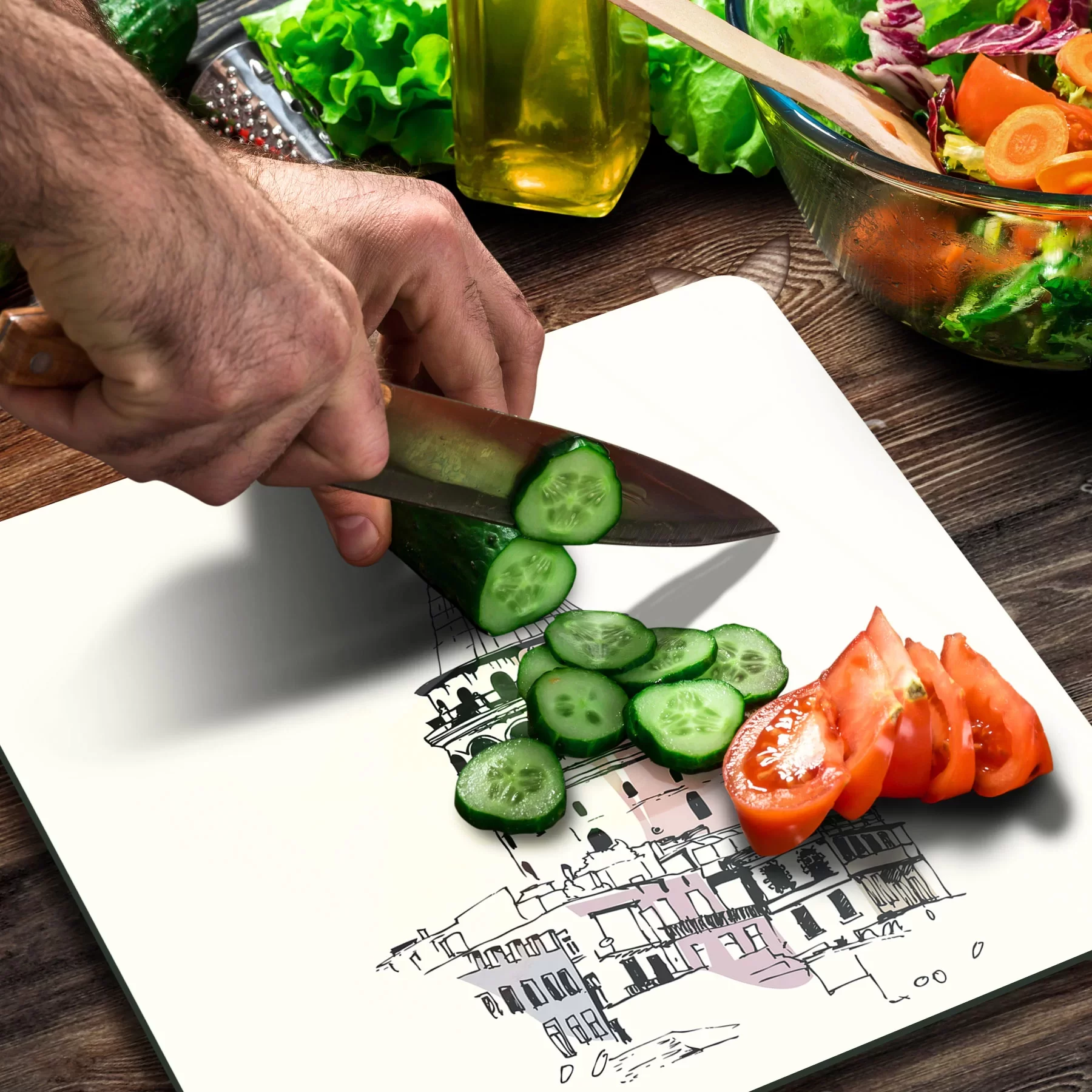 Picture of Decovetro Cam Kesme Tahtası ve Sunumluk Kare Galata Kulesi Desenli 30x30 Cm