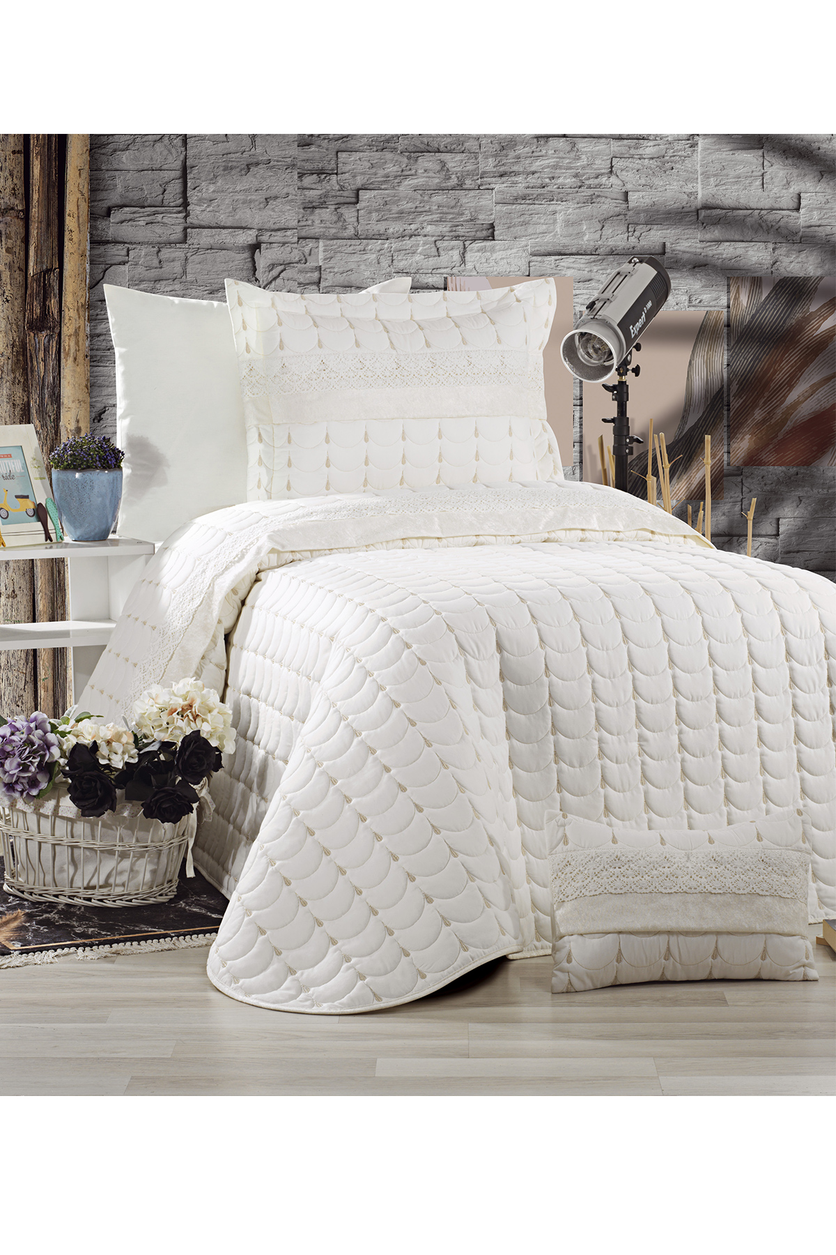 Picture of Colors Micro Tek Kişilik Yatak Örtüsü Krem Krem