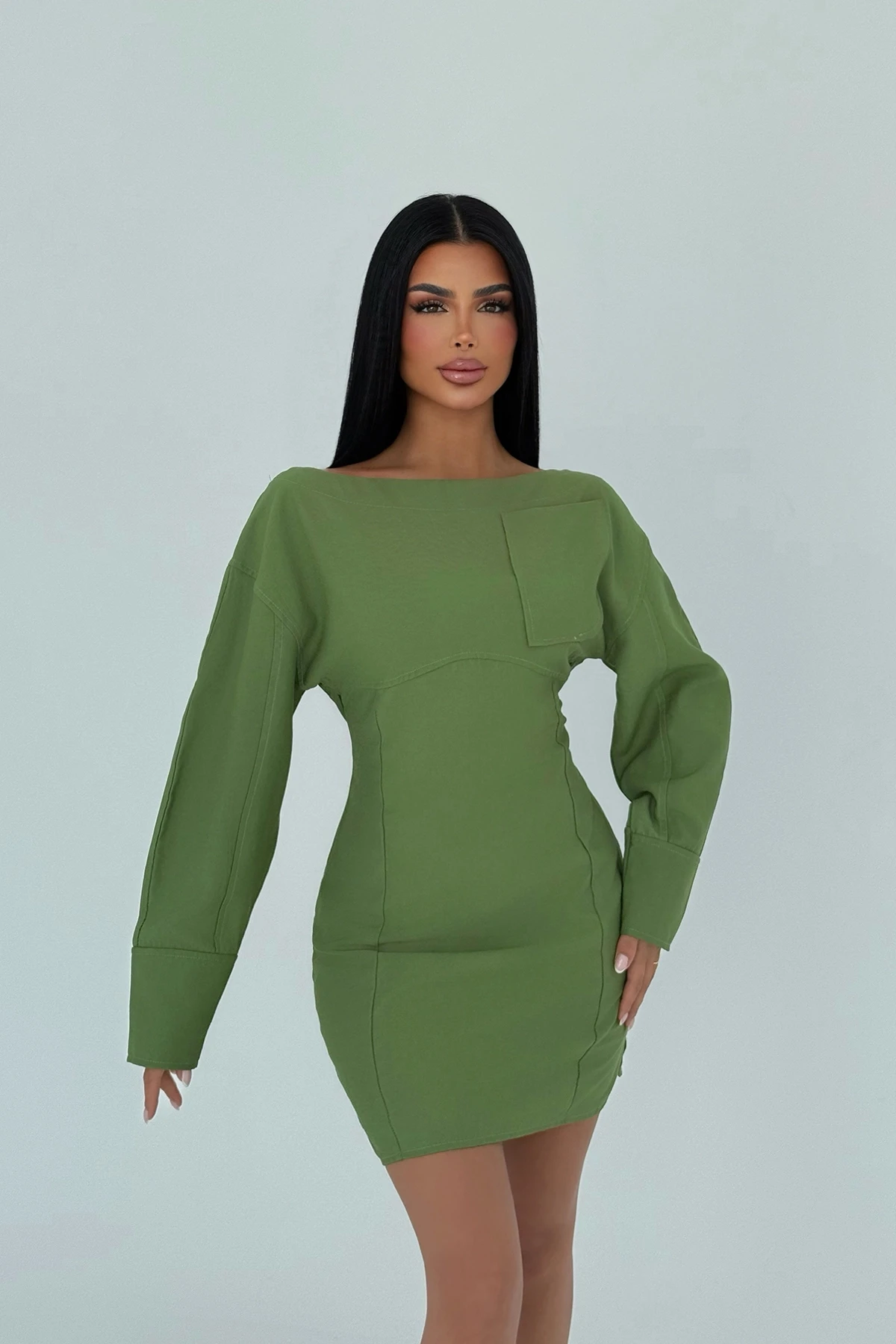 Picture of Green Pocket Detail Long Dress