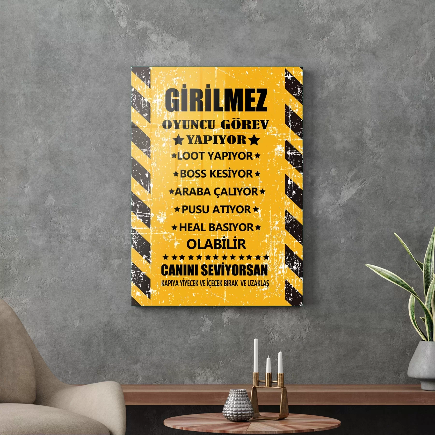 Picture of Decovetro Cam Tablo Gamer Eskitilmiş Uyarı Yazılı 30x40 cm