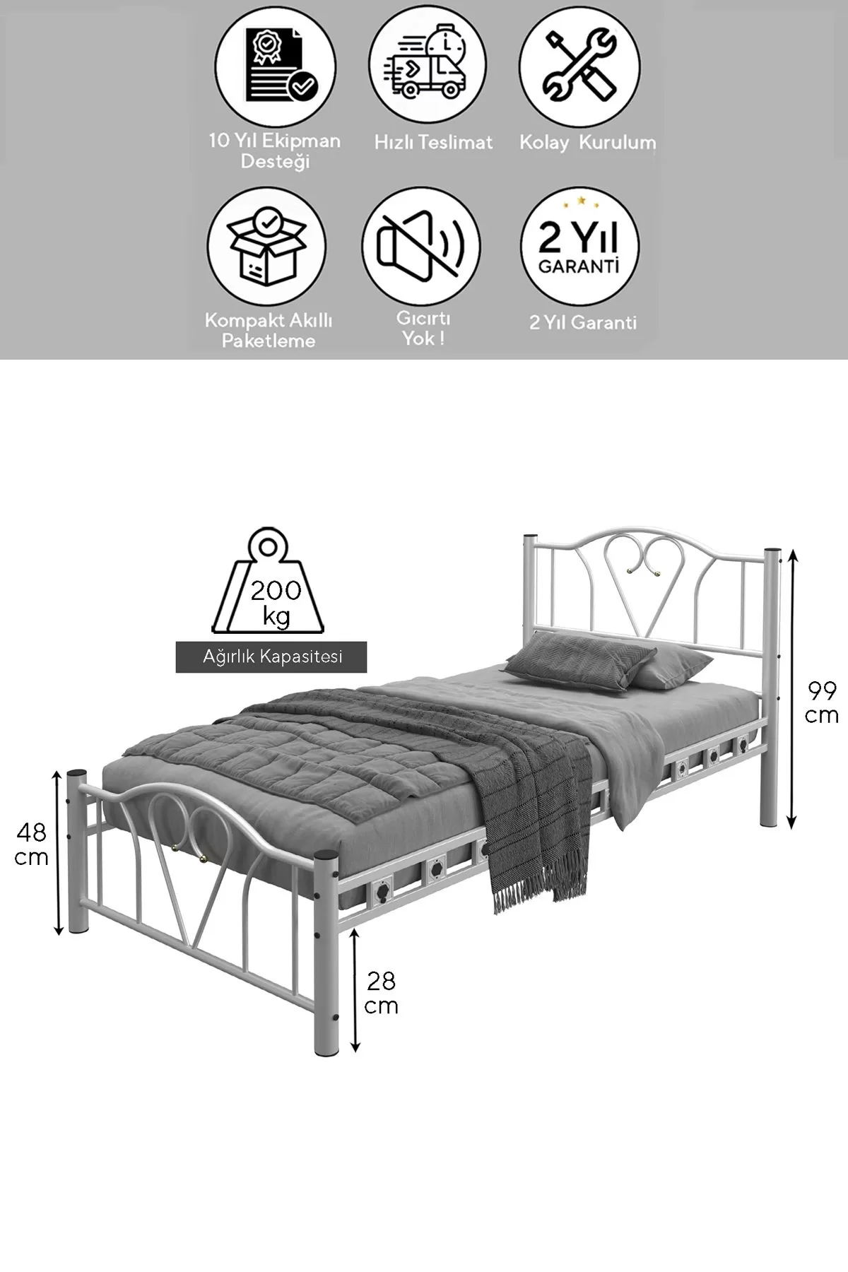 Picture of Pero Sultan Tek Kişilik Başlıklı Metal Karyola (CİBİNLİKSİZ) Beyaz