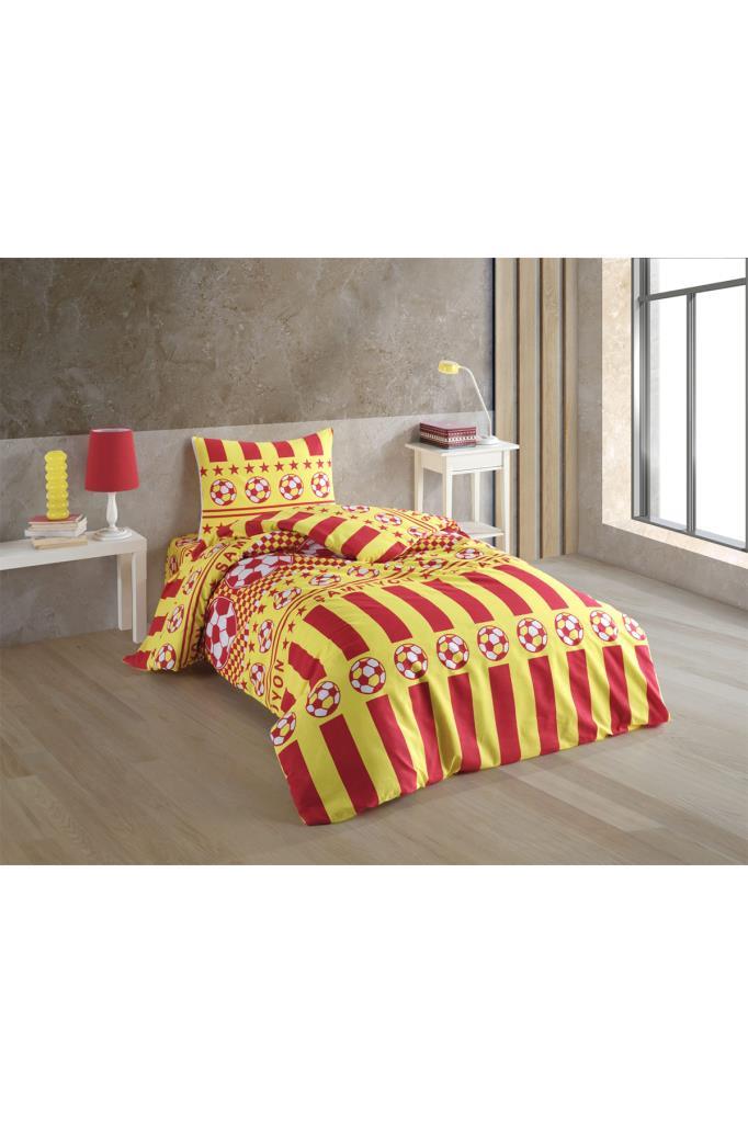 Picture of Sarı Kırmızı Taraftar Desenli Tek Kişilik Nevresim Takımı