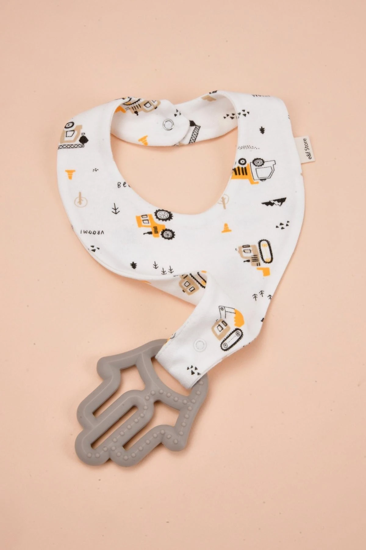 Picture of İkinci Şans - Emzik Tutucu Mama Önlüğü - Dozer Desenli %100 Pamuk Kumaş