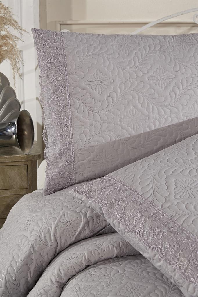 Picture of Zoya Dantelli Kapitoneli Ultrasonik Çift Kişilik Yatak Örtüsü Gri