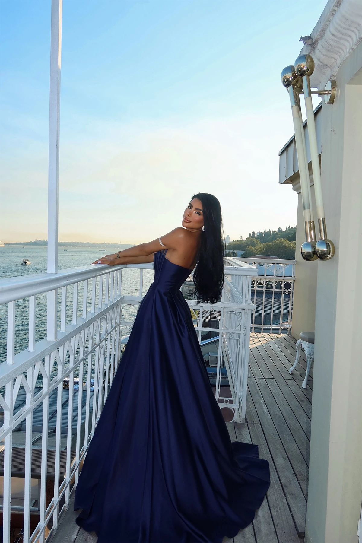 Picture of Navy Blue Strapless Long Evening Dress