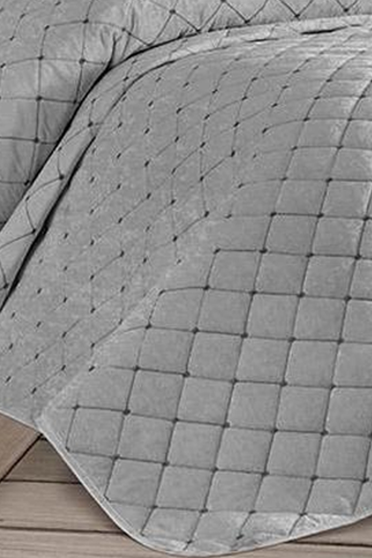 Picture of Dessert Kadife Çift Kişilik Yatak Örtüsü Gri