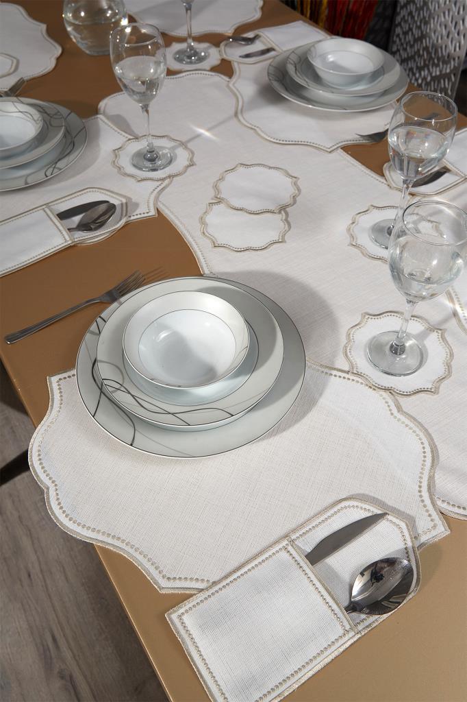 Picture of Damla Keten Nakışlı Amerikan Servis Takımı 19 Parça Bej