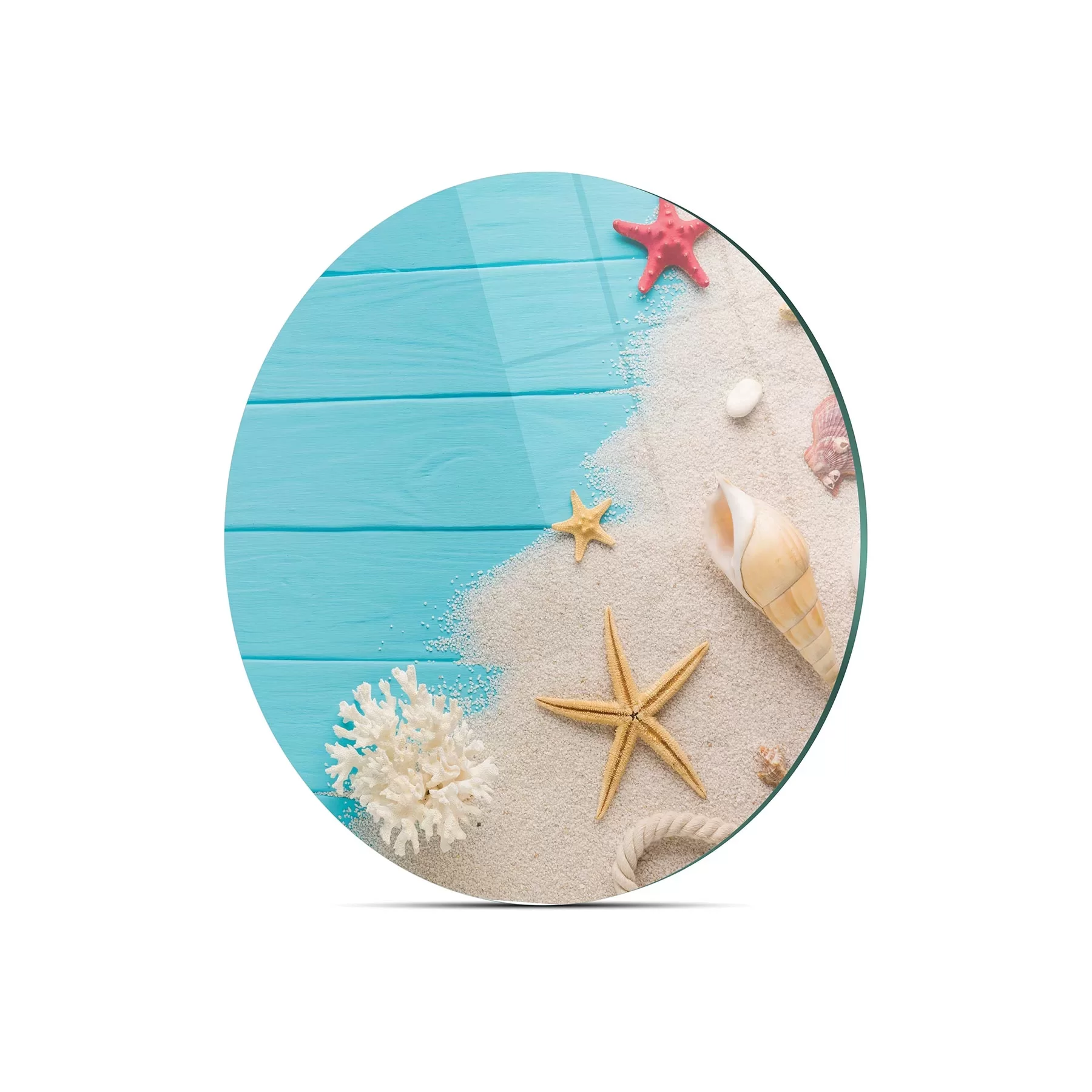 Picture of Decovetro Cam Kesme Tahtası ve Sunumluk Yuvarlak Turkuaz Yaz Desenli 30x30 Cm