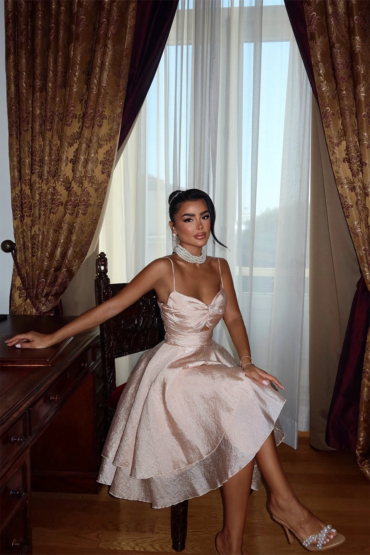 Picture of Beige Window Detail Mini Dress