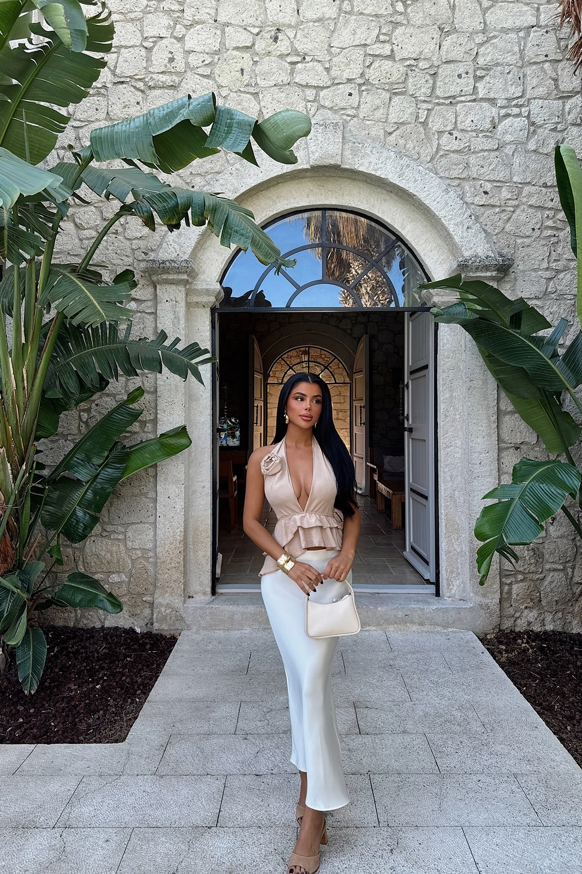 Picture of Beige Rose Detail Tied Crop