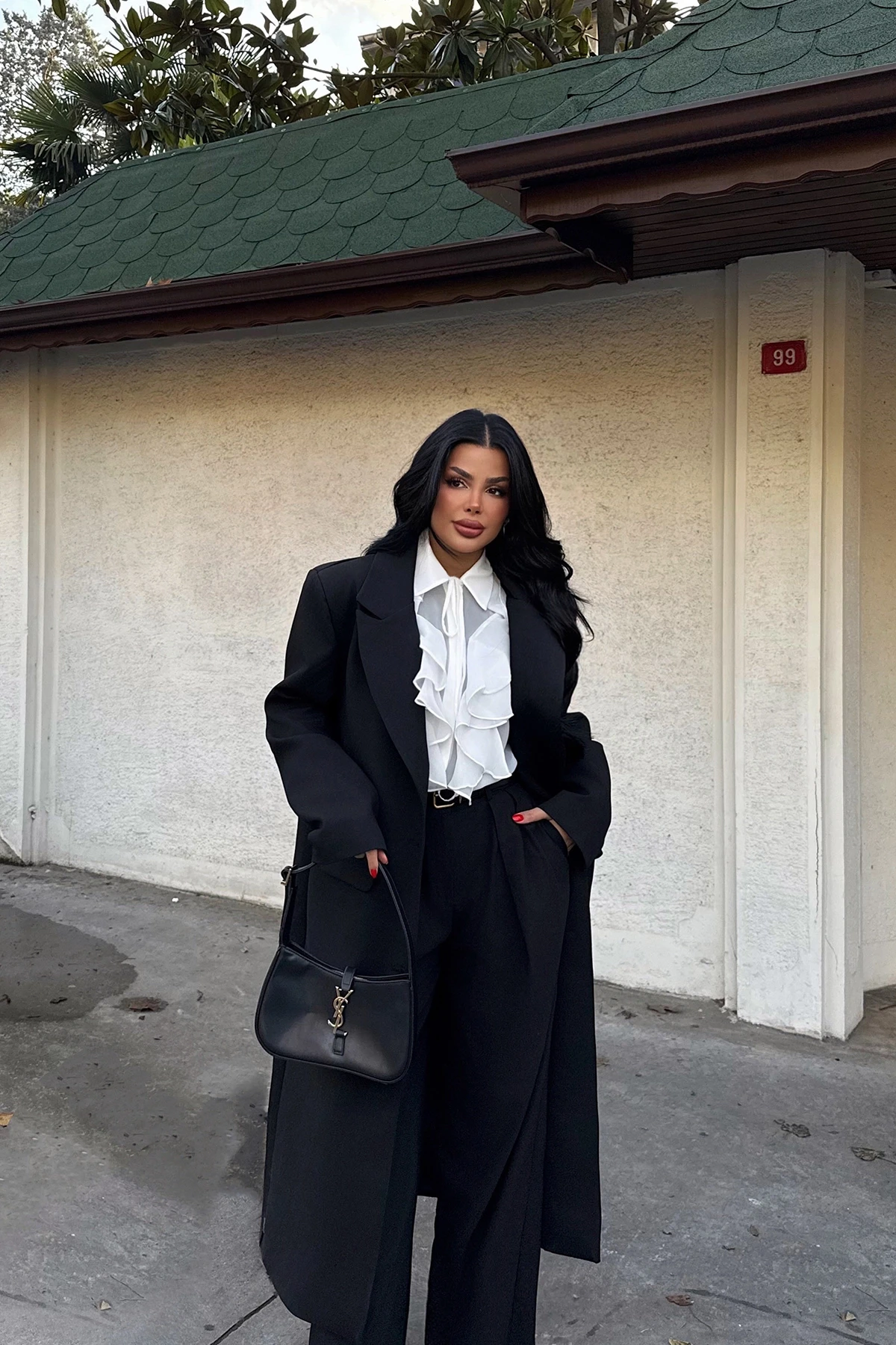 Picture of Black Front Button Pocket Detail Coat