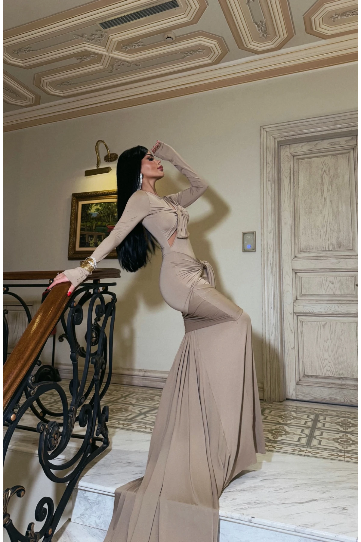 Picture of Beige Window Detail Long Dress