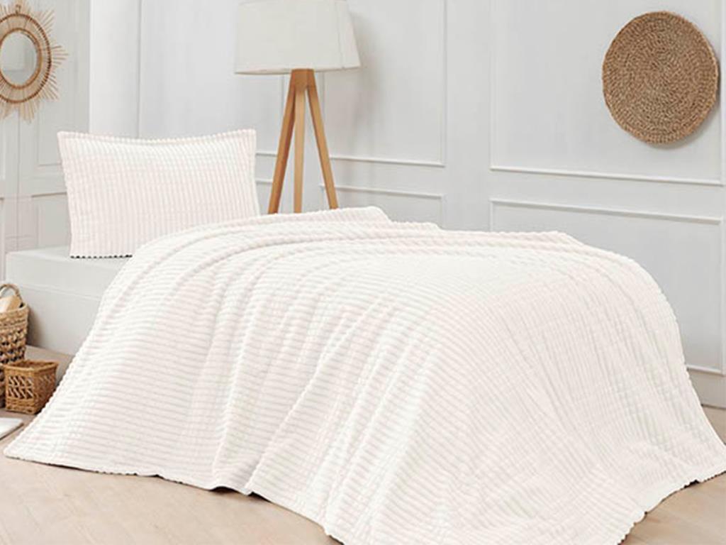 Picture of Merinos Modern Line Çift Kişilik Battaniye Seti Krem