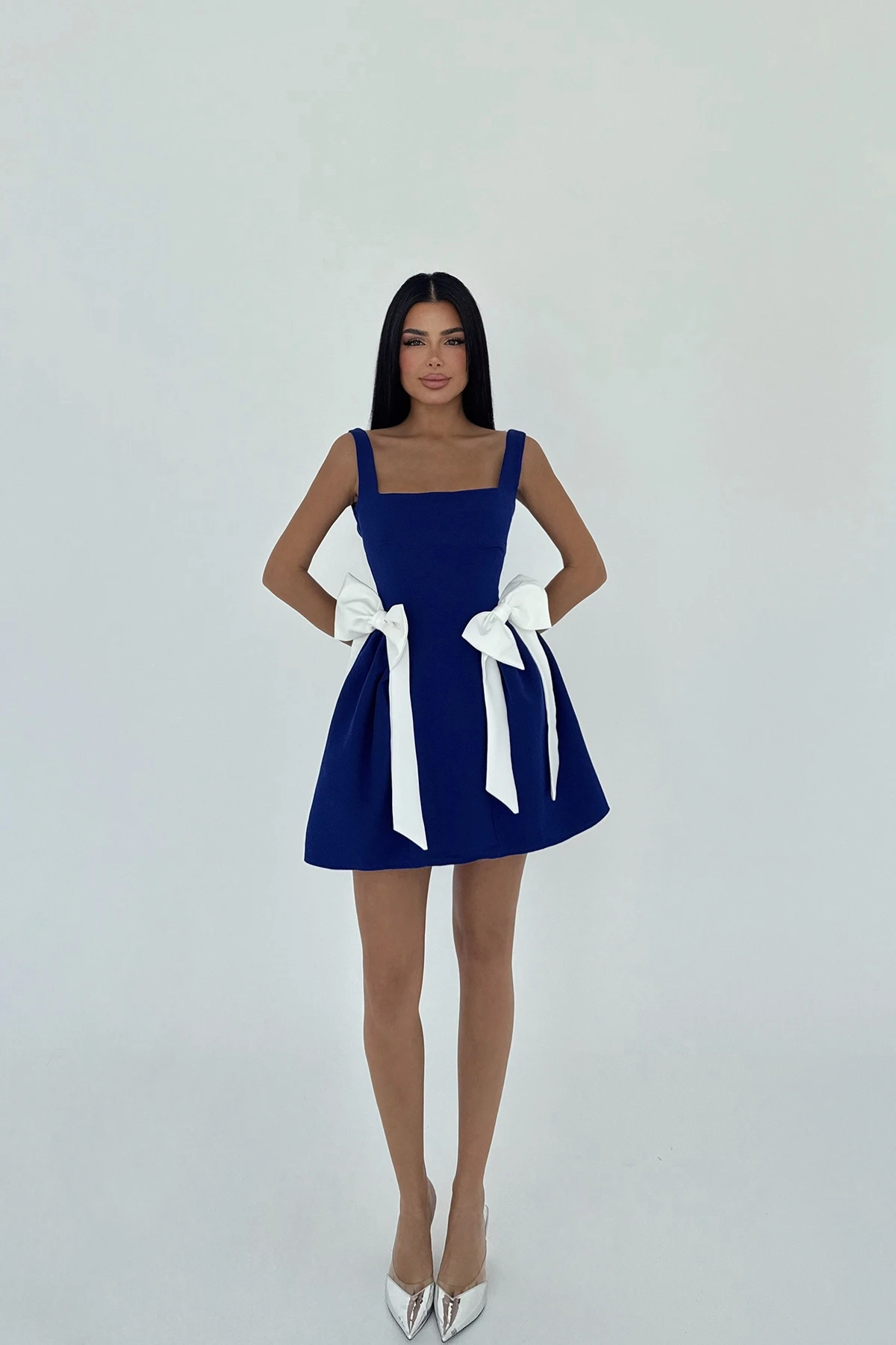 Picture of Navy Blue Nellie Bow Detail Mini Dress