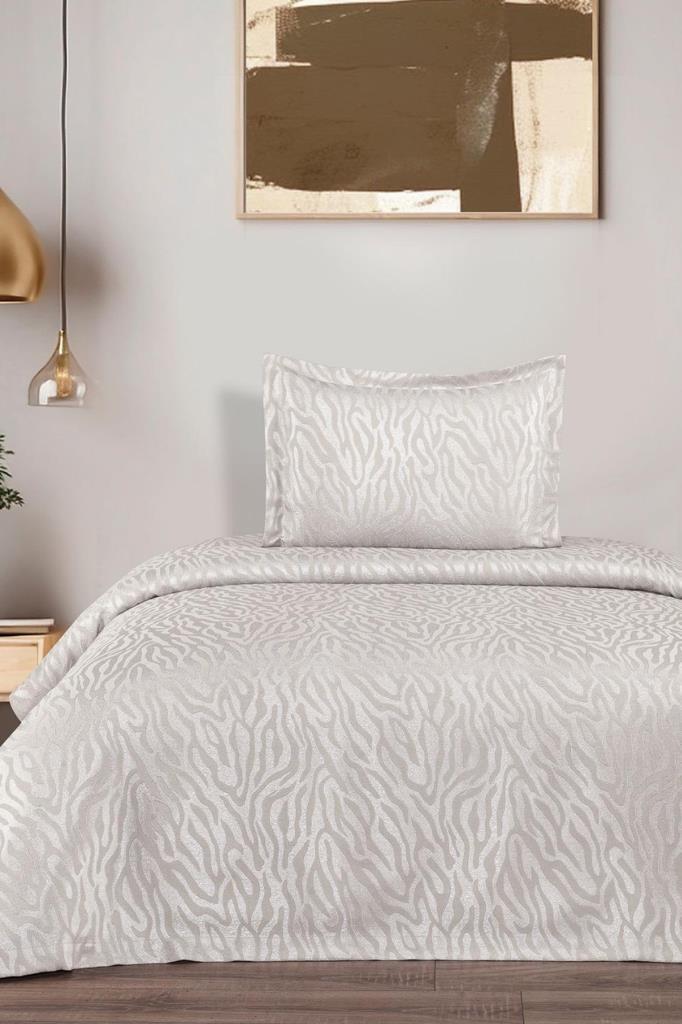 Picture of Zebra Jakarlı Tek Kişilik Yatak Örtüsü Krem