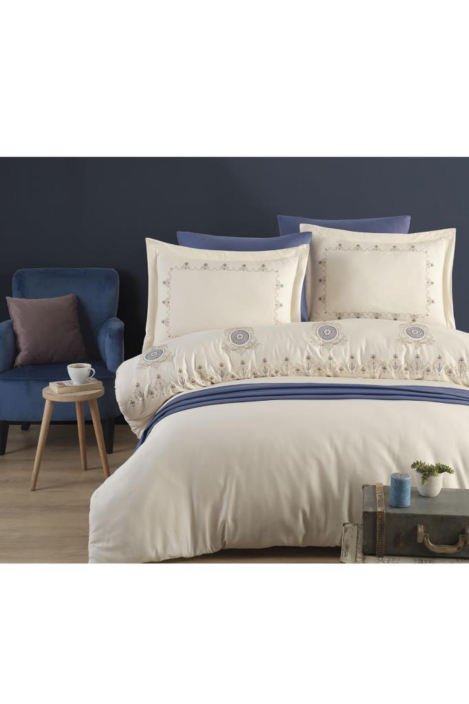 Picture of Lyra Nakışlı %100 Pamuk Saten Çift Kişilik Nevresim Takımı Şampanya