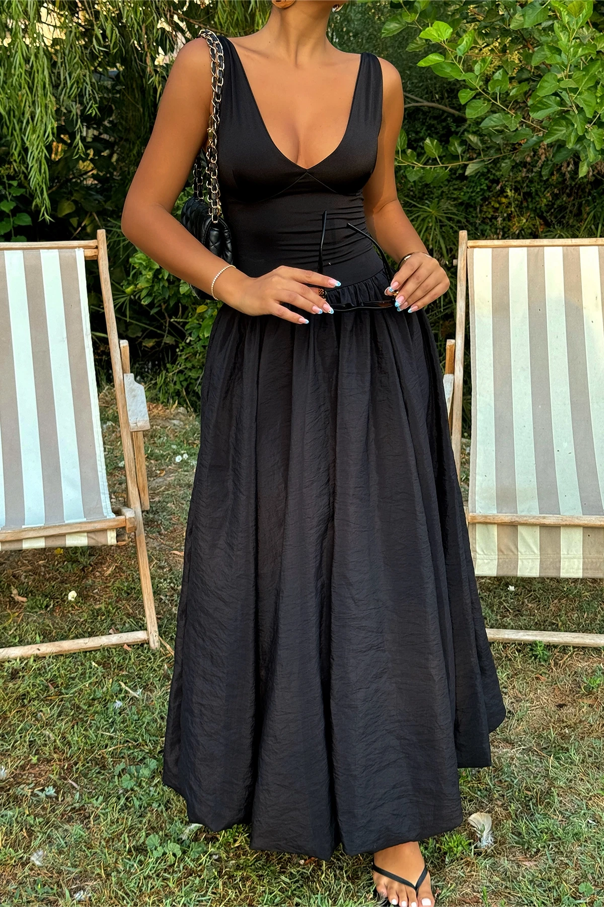 Picture of Black Amara Long Balloon Dress