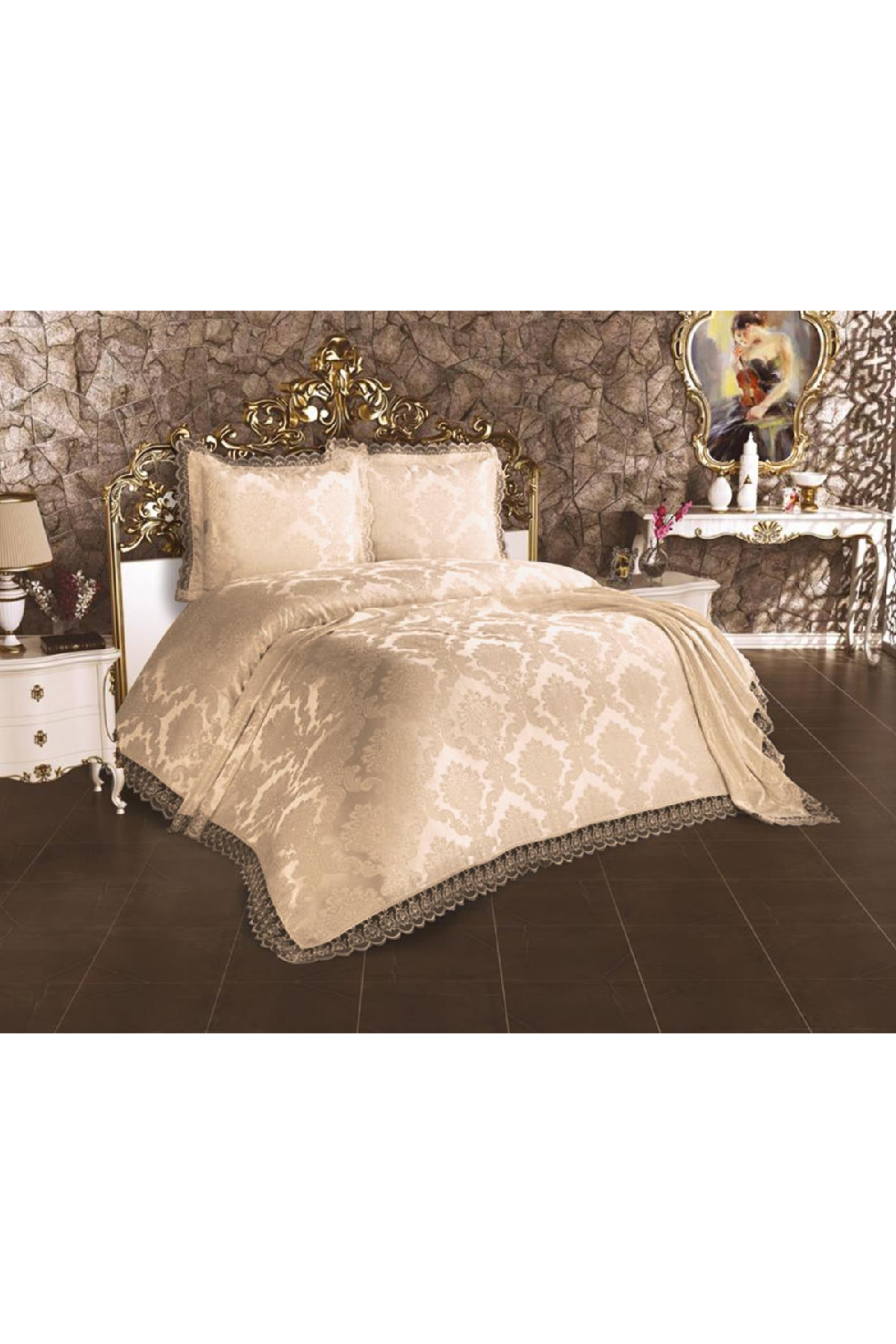 Picture of Fransız Dantelli Lalezar Yatak Örtüsü Cappucino