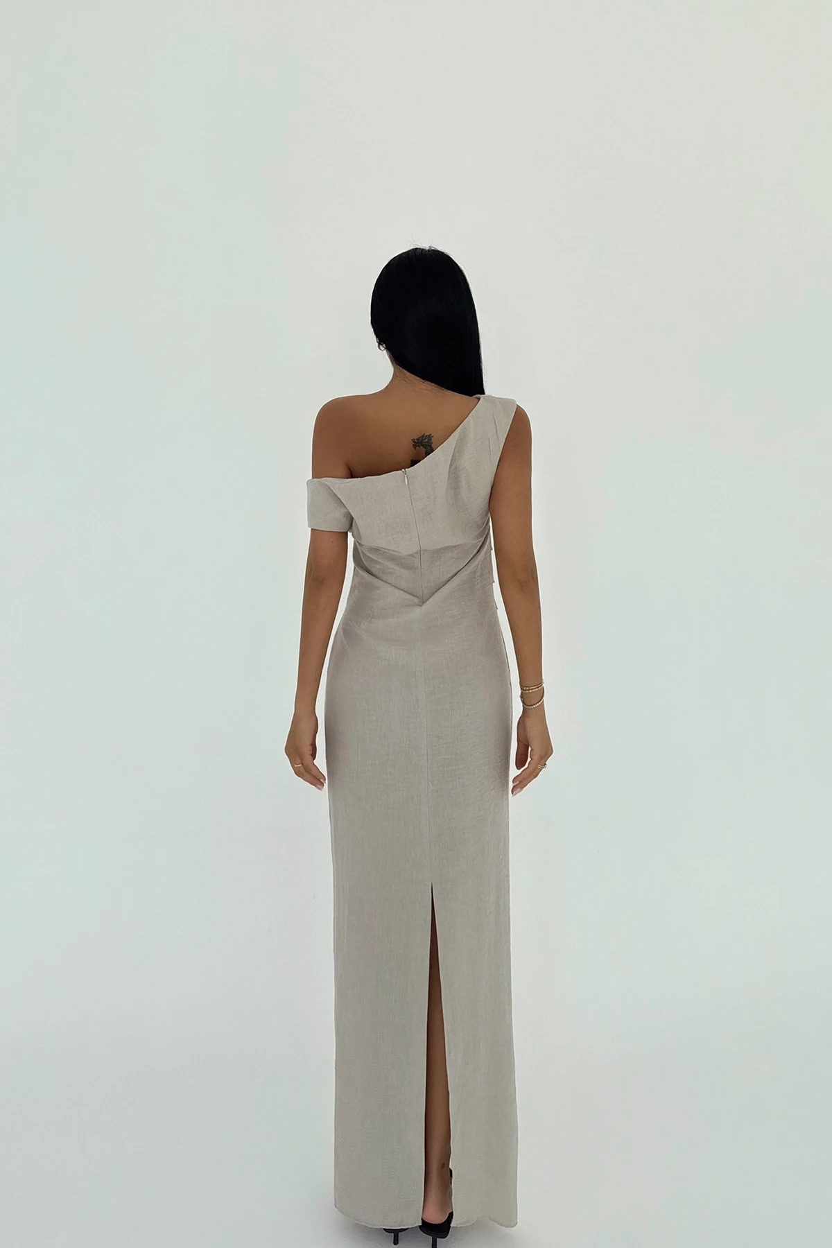 Picture of Beige Slit Detail Pleated Dress