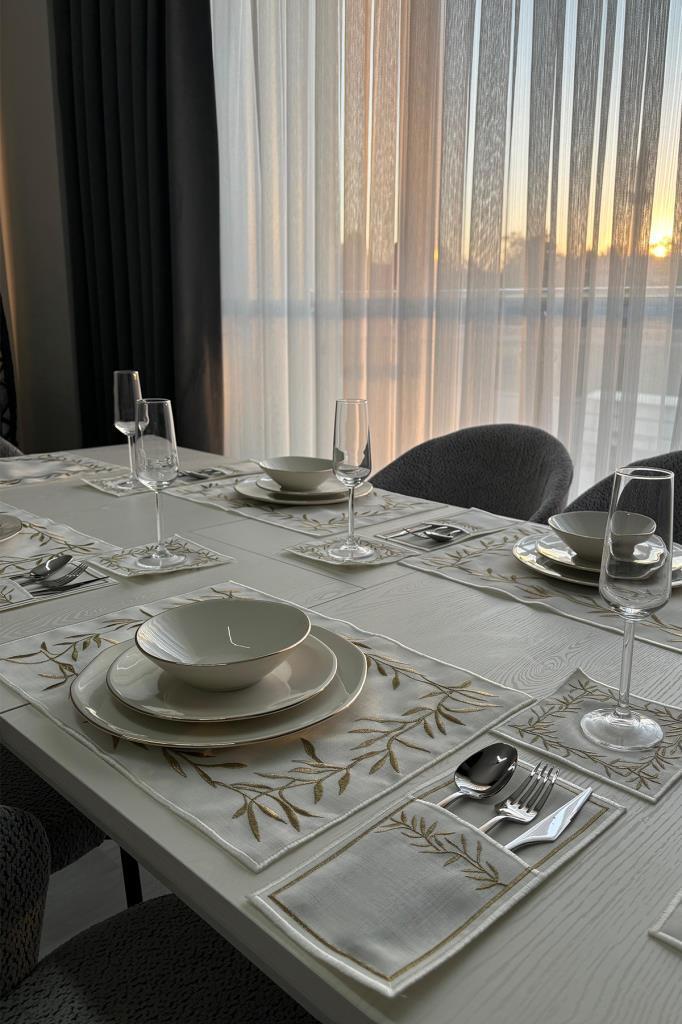 Picture of Nazlım Keten Nakışlı Amerikan Servis Takımı 19 Parça Gold