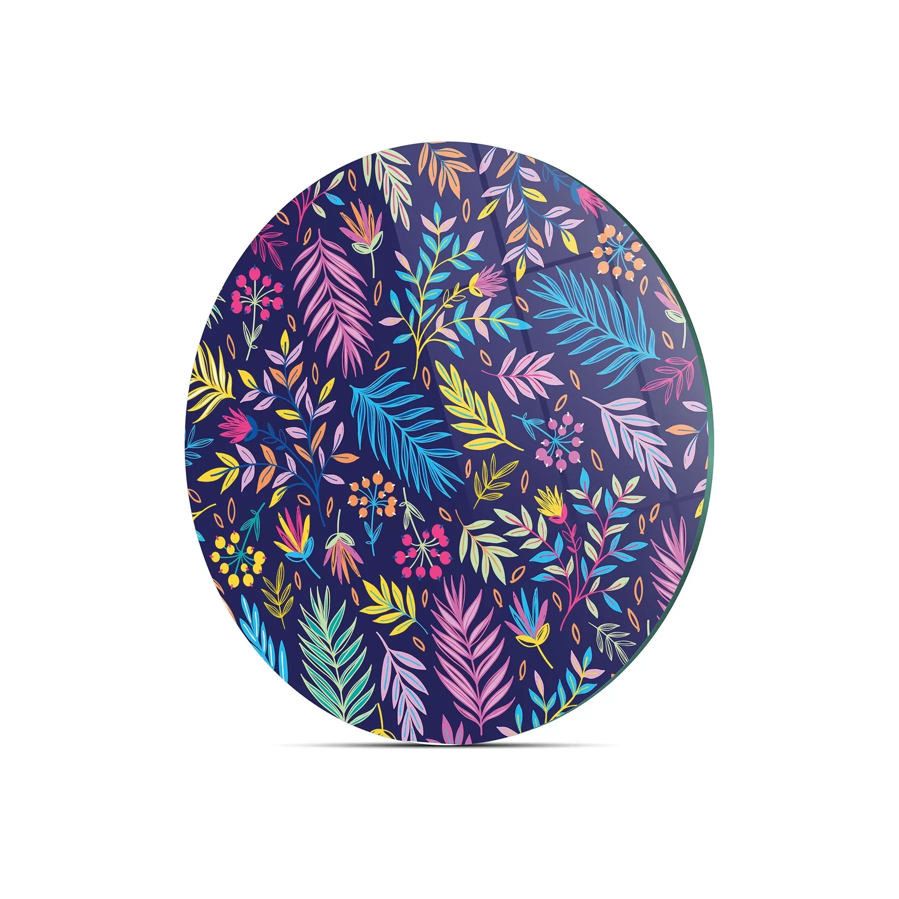 Picture of Decovetro Cam Kesme Tahtası ve Sunumluk Yuvarlak Renkli Yaprak Desenli 30x30 Cm