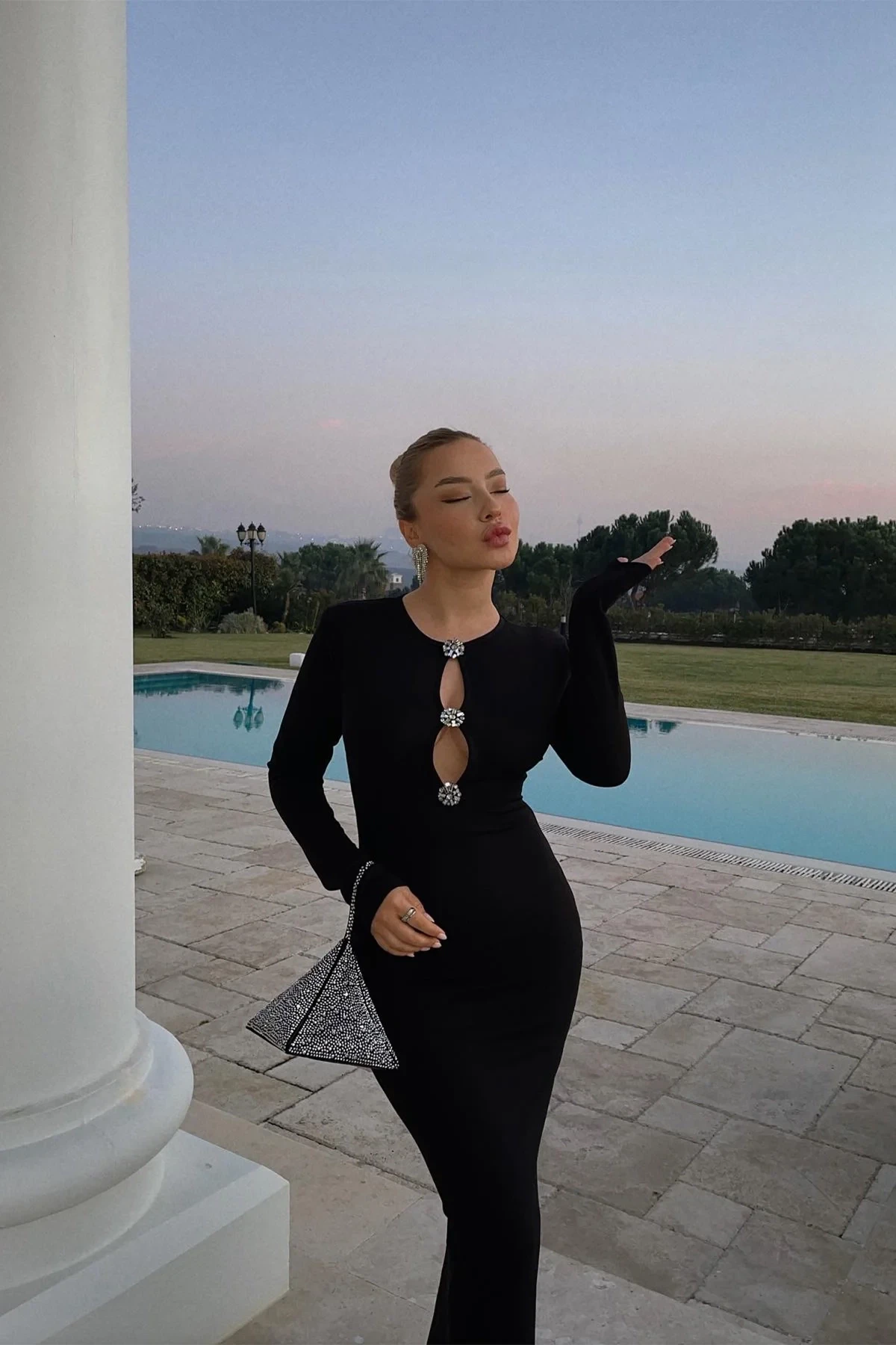 Picture of Black Stone Detail Long Dress