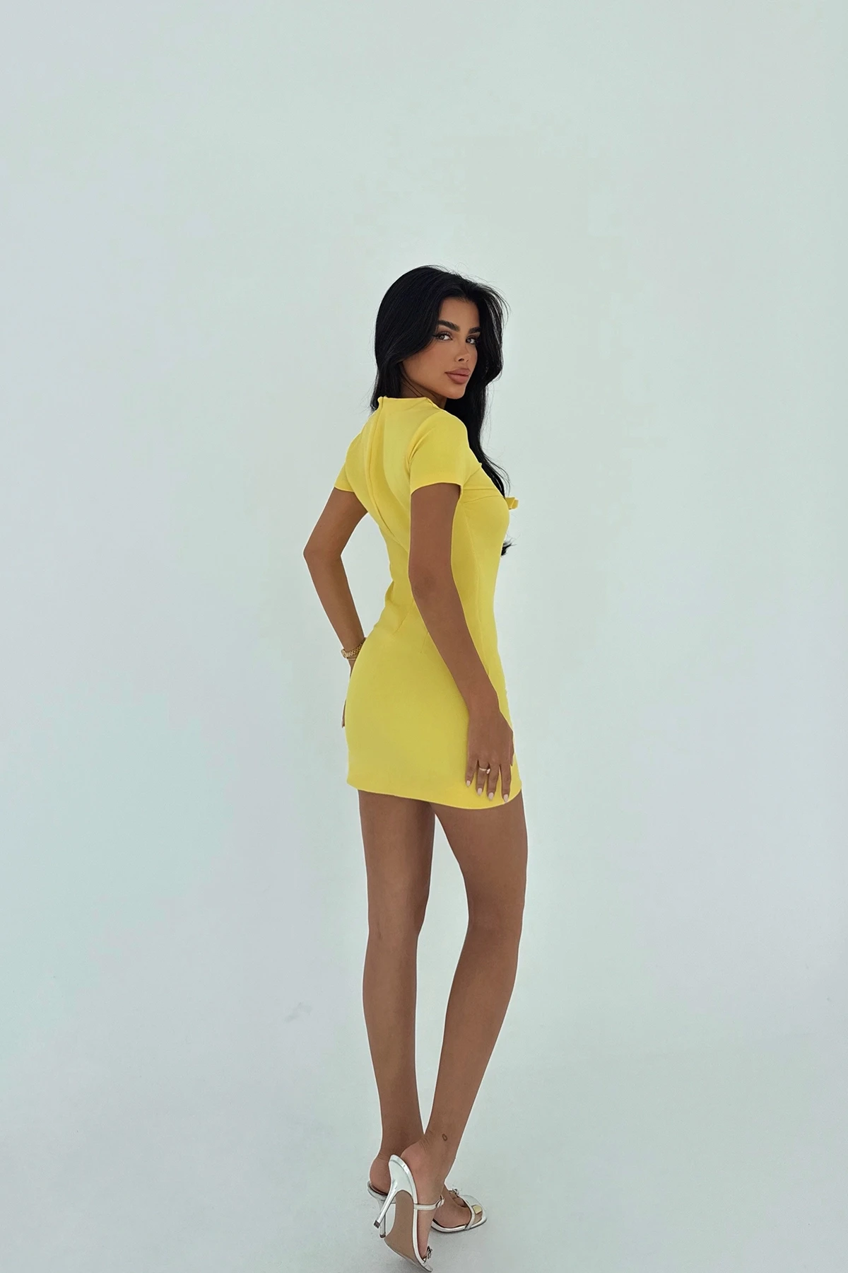 Picture of Yellow Bow Detail Mini Dress
