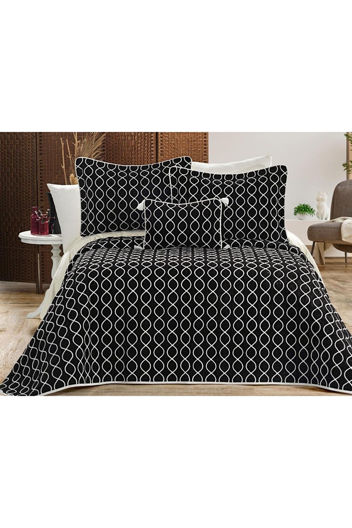 Picture of Brillance Çift Kişilik Yatak Örtüsü Siyah Krem