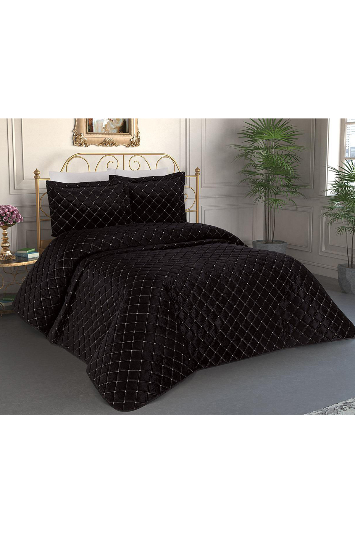 Picture of Dessert Kadife Tek Kişilik Yatak Örtüsü Siyah