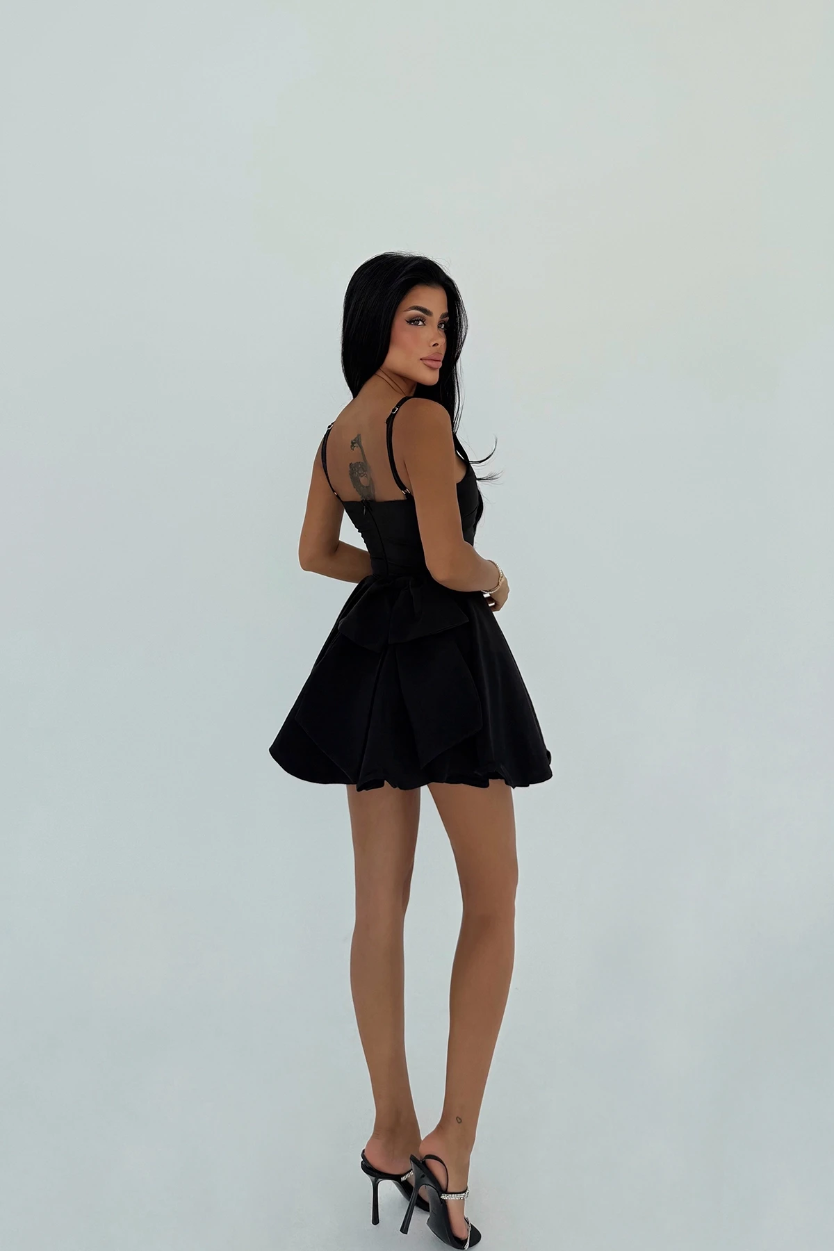 Picture of Black Nolan Back Bow Detail Mini Dress