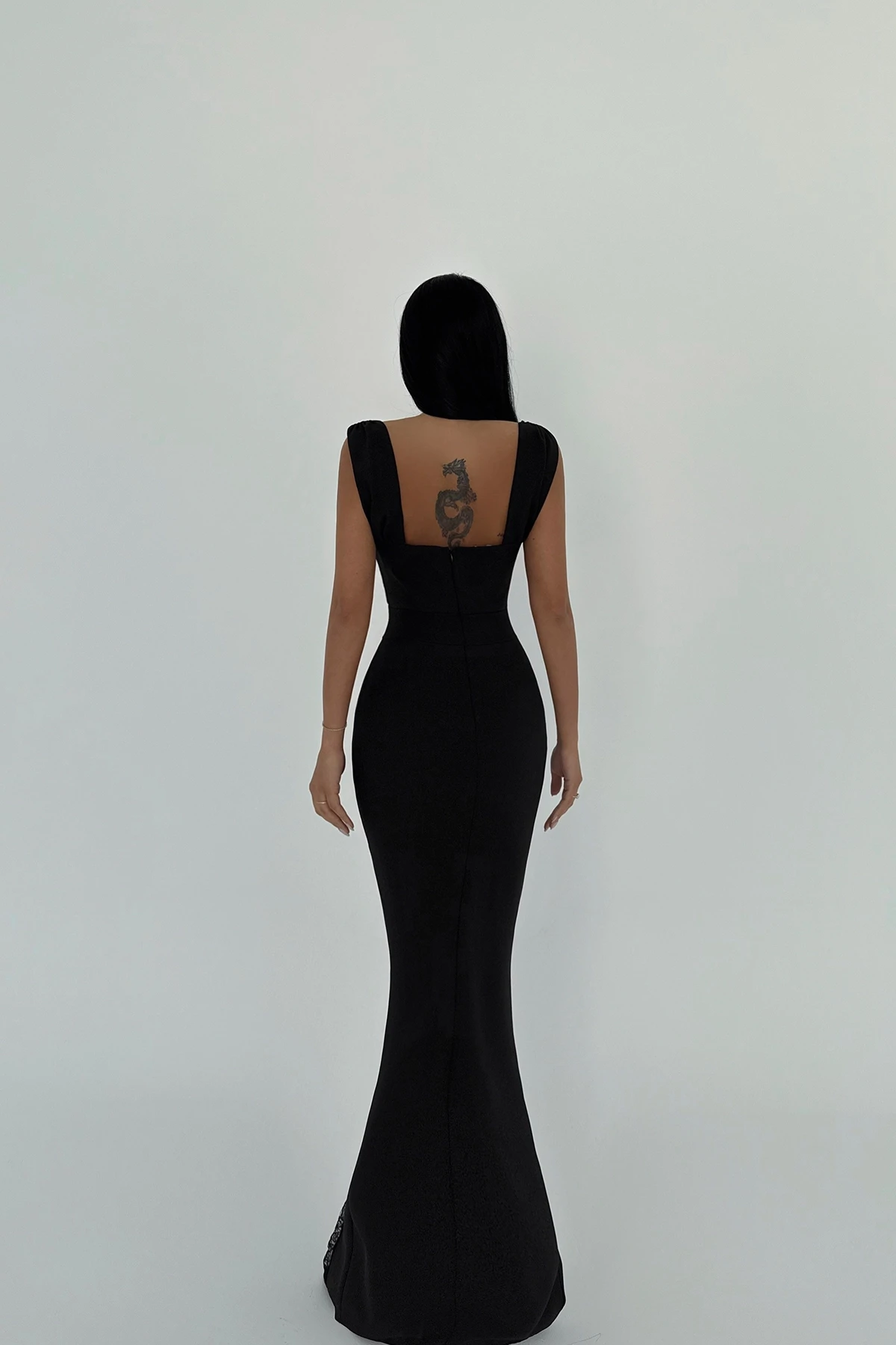 Picture of Black Remmy Slit Lace Detail Long Dress