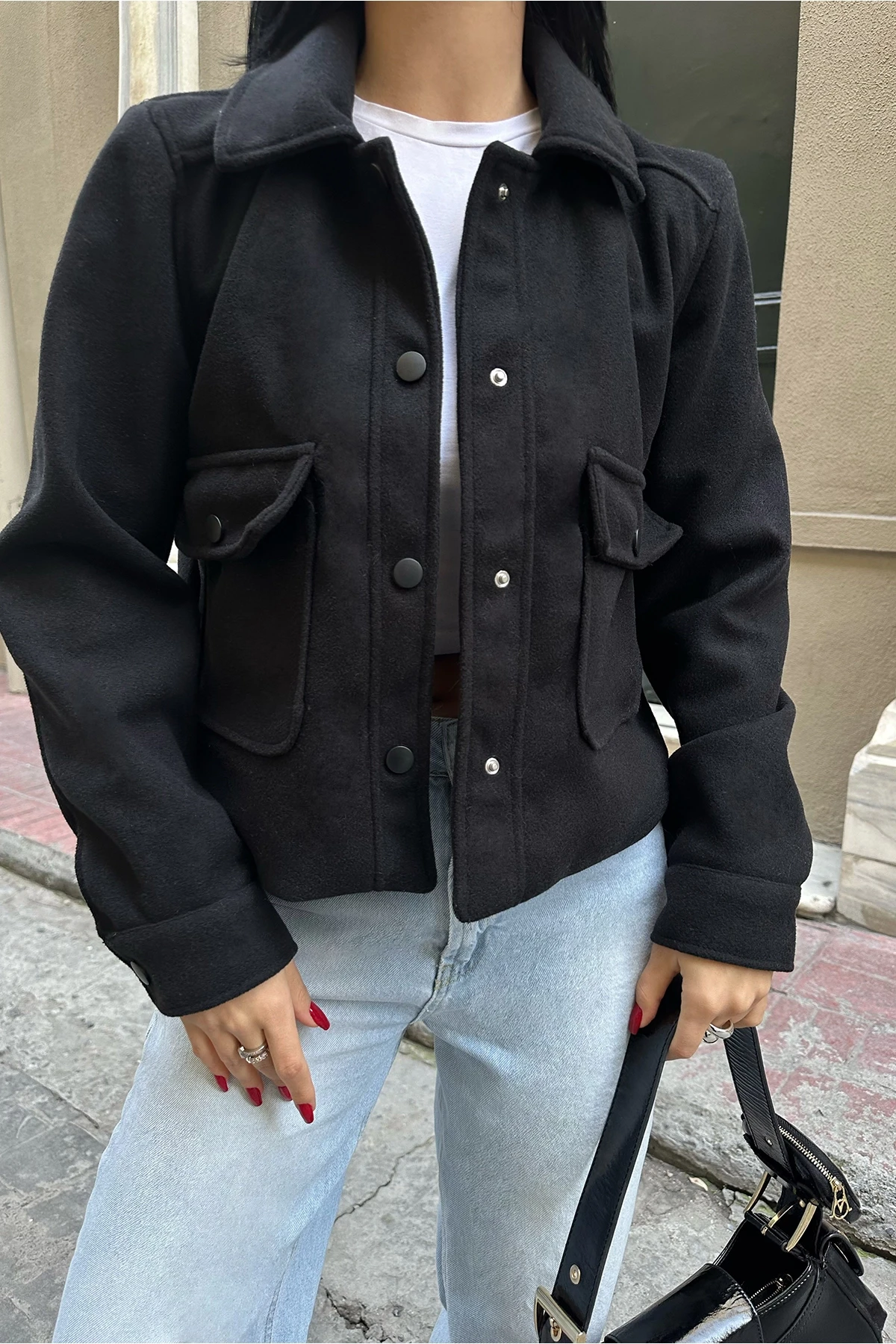 Picture of Black Shirt Collar Pocket Detail Jacket