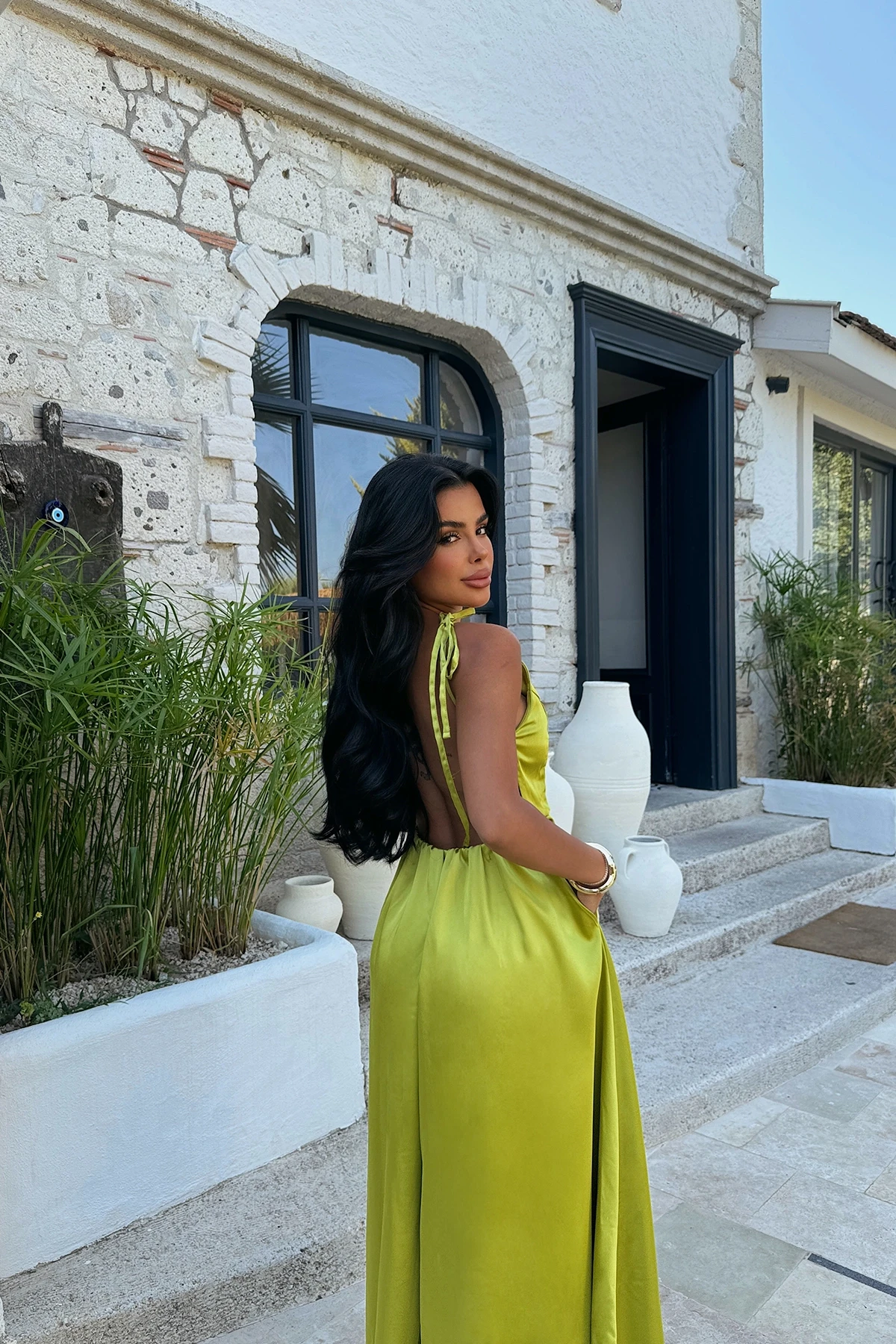 Picture of Green Anais Low-cut Back Dress