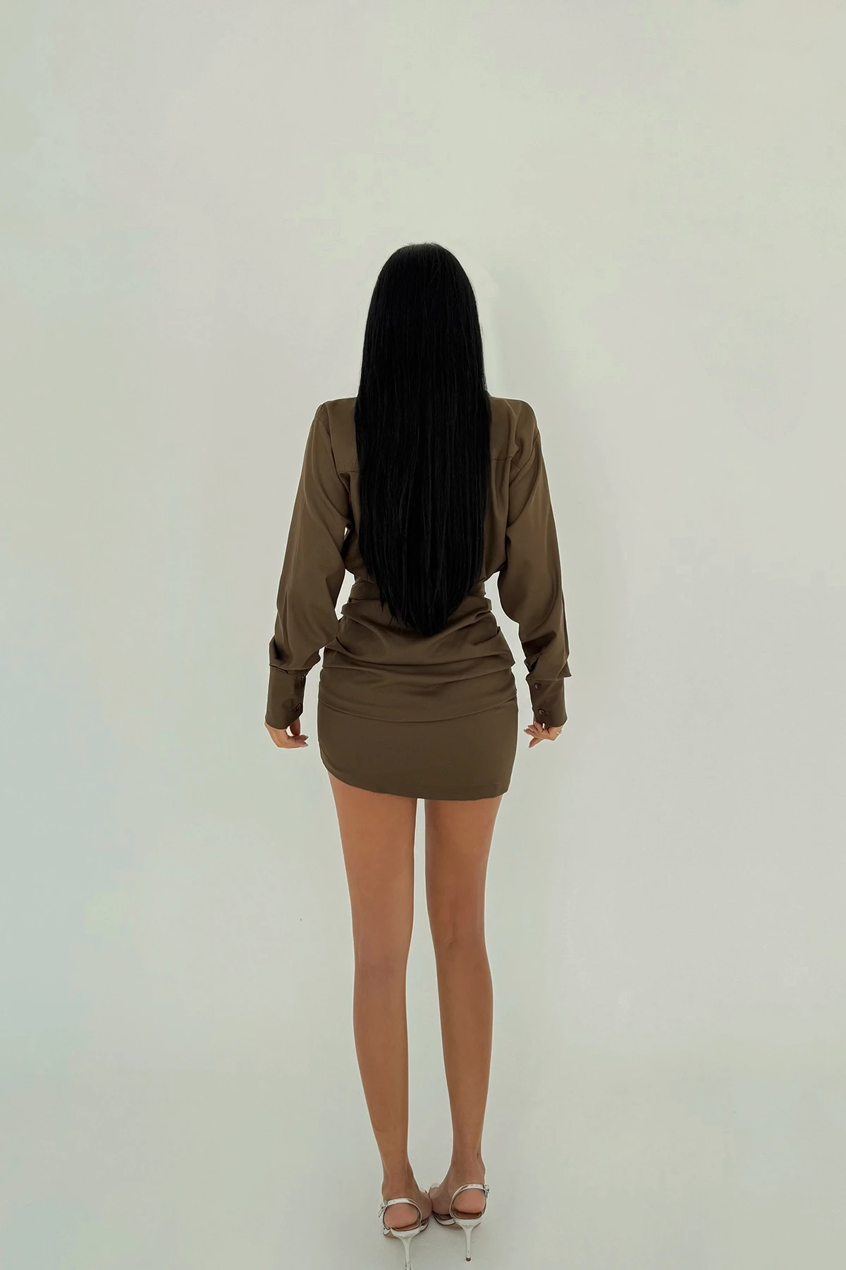 Picture of Brown Shirt Collar Mini Dress