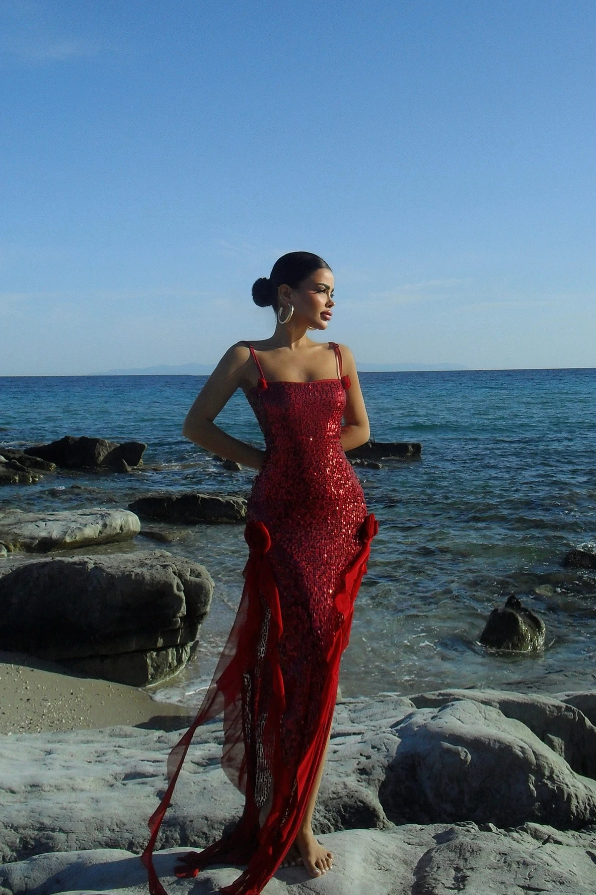 Picture of Red Paxton Sequined Long Slit Dress