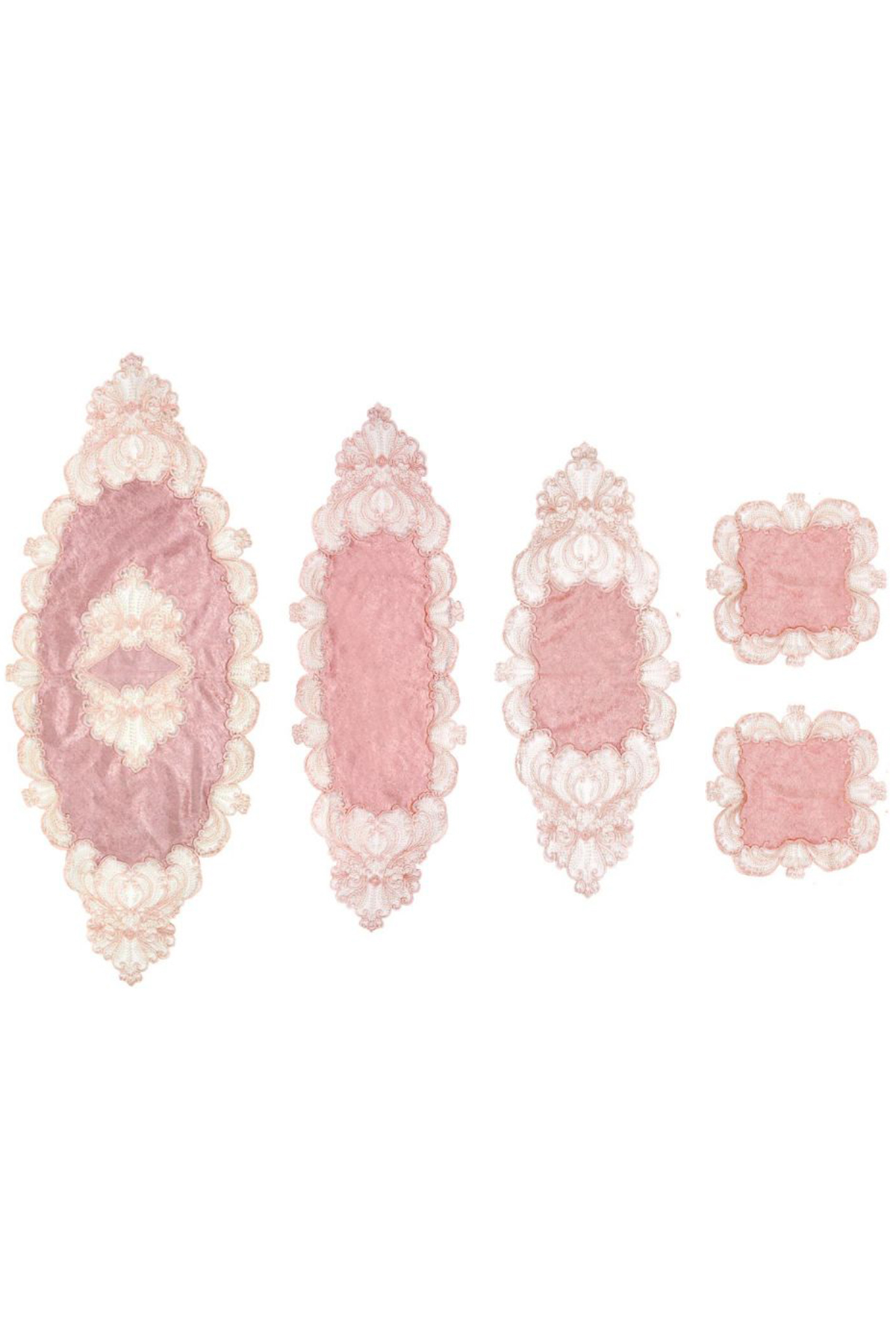 Picture of Fransız Güpürlü Yasemin Kadife Salon Takımı 5 Parça Pudra