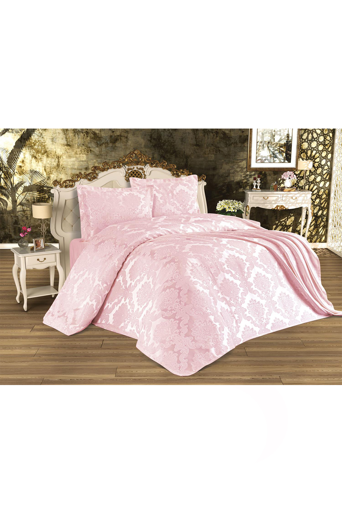 Picture of Busem Jakarlı Şönil Yatak Örtüsü Pudra