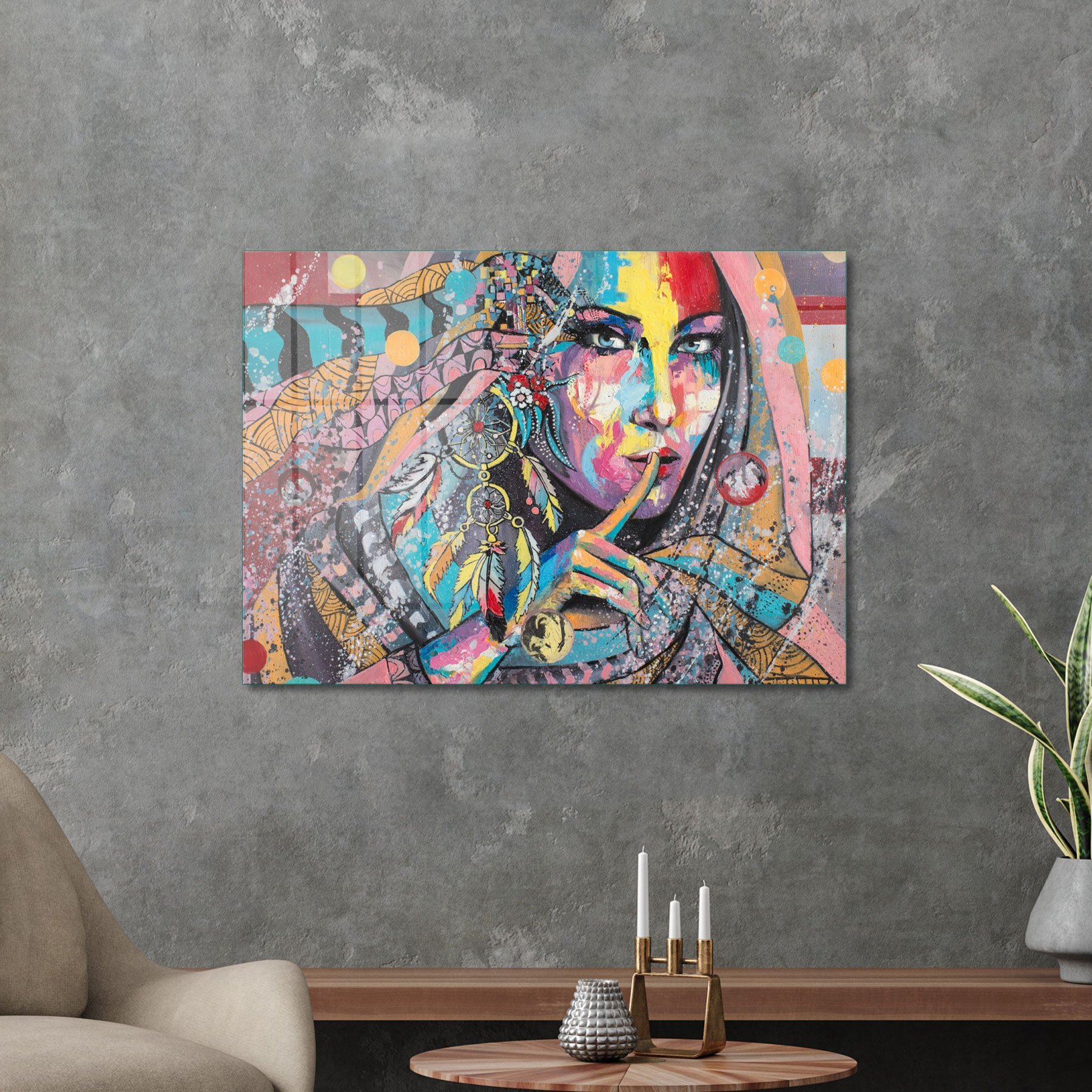 Picture of Decovetro Cam Tablo Pop Art Colour Woman 70x100 cm