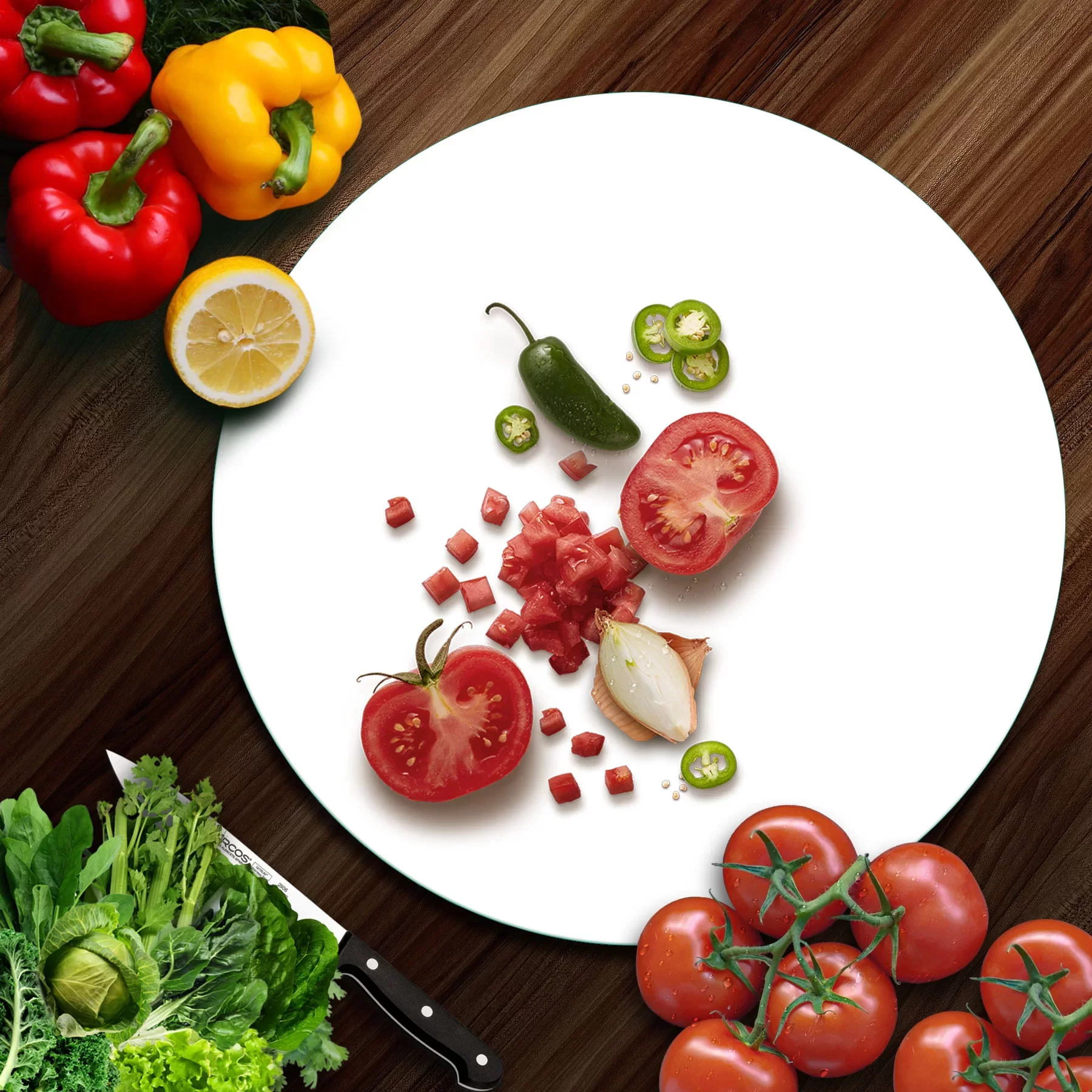 Picture of Decovetro Cam Kesme Tahtası ve Sunumluk Yuvarlak Düz Beyaz 30x30 Cm