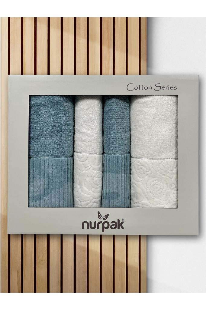 Picture of Sevgi Hamam Takımı 4 Parça Krem - Petrol