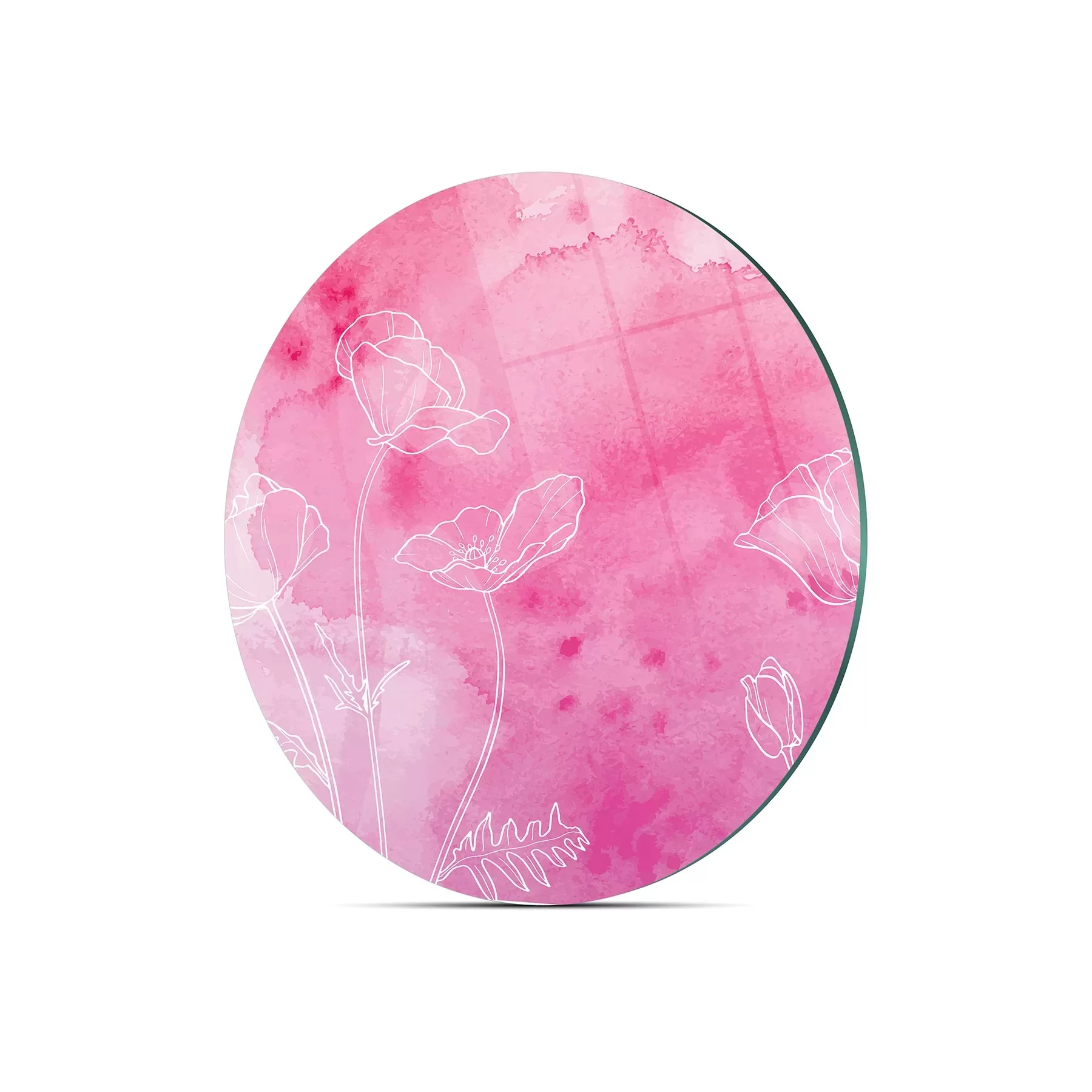 Picture of Decovetro Cam Kesme Tahtası ve Sunumluk Yuvarlak Pembe Çiçek Desenli 30x30 Cm