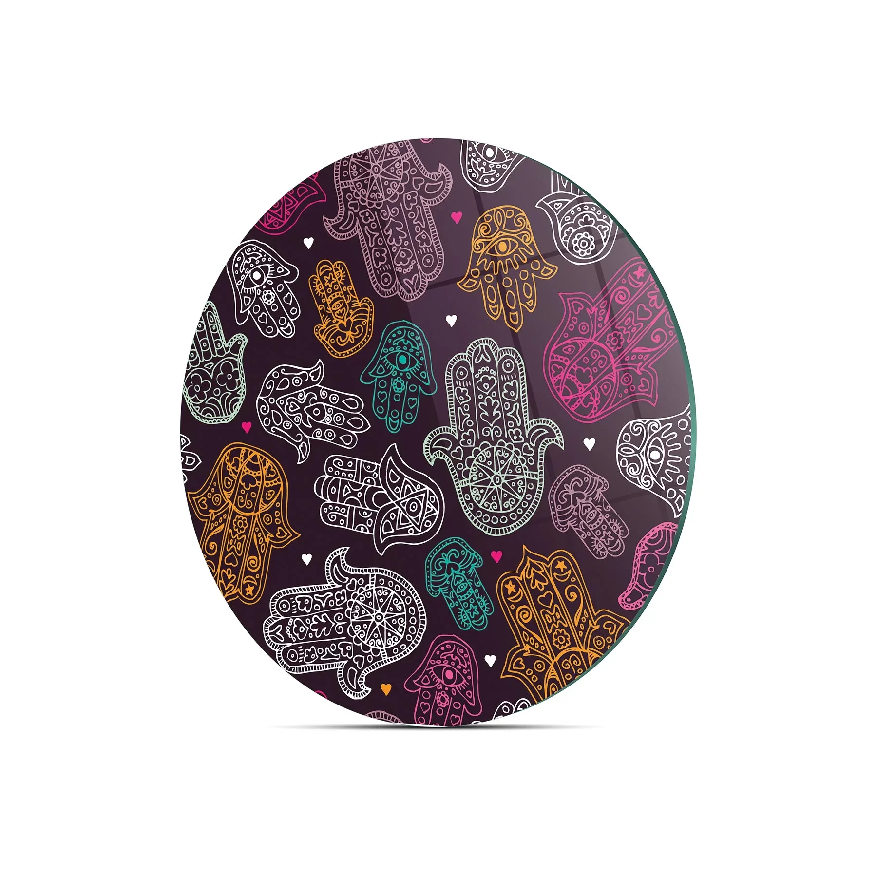 Picture of Decovetro Cam Kesme Tahtası ve Sunumluk Yuvarlak Hamsa Desenli 30x30 Cm