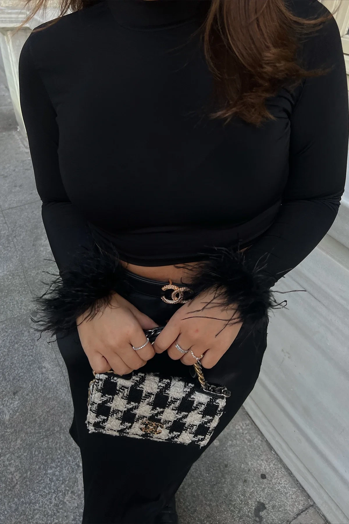 Picture of Black Sleeves Feather Detail Blouse