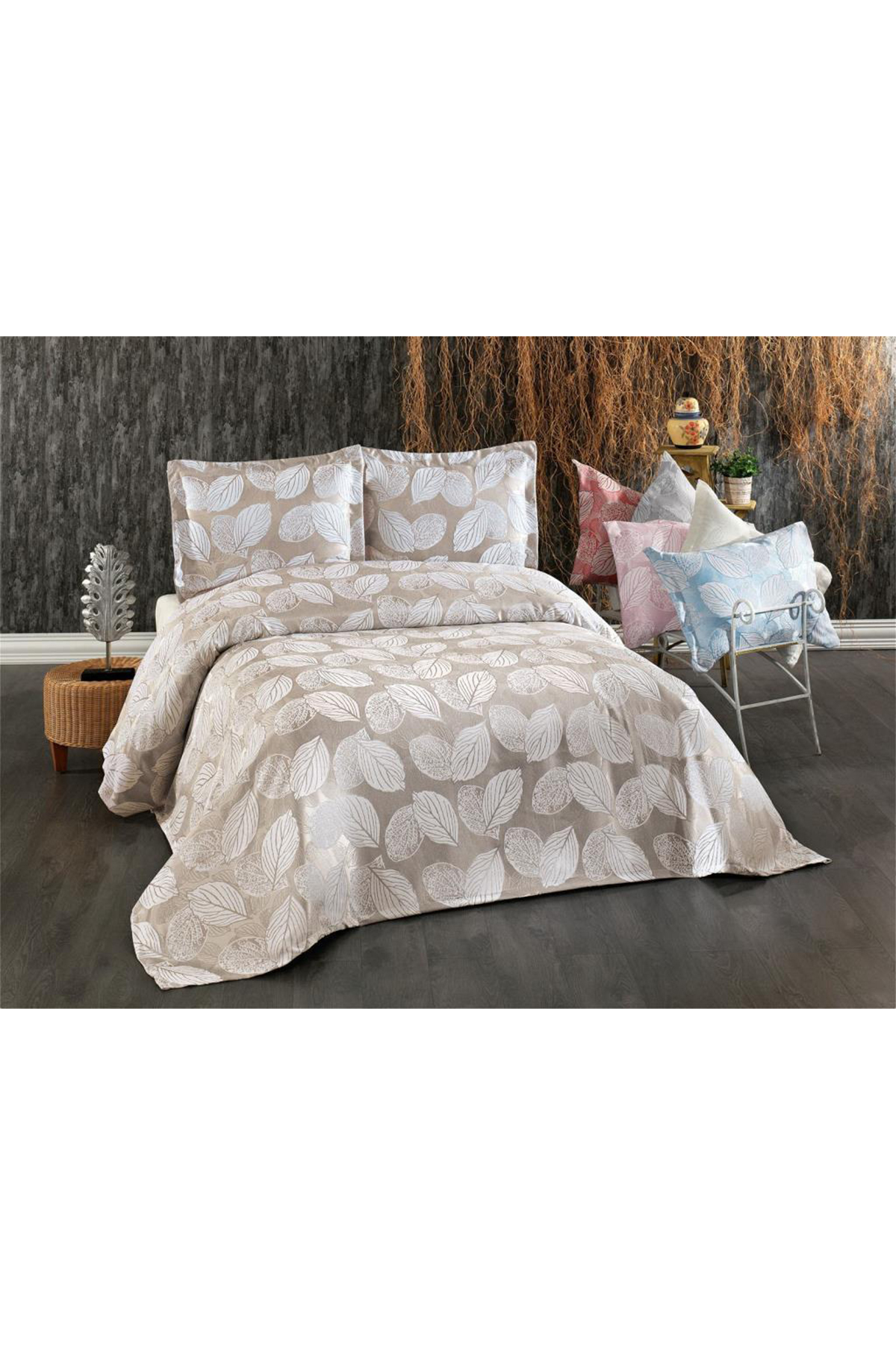 Picture of Çeyiz Diyarı Yaprak Çift Kişilik Yatak Örtüsü Takımı