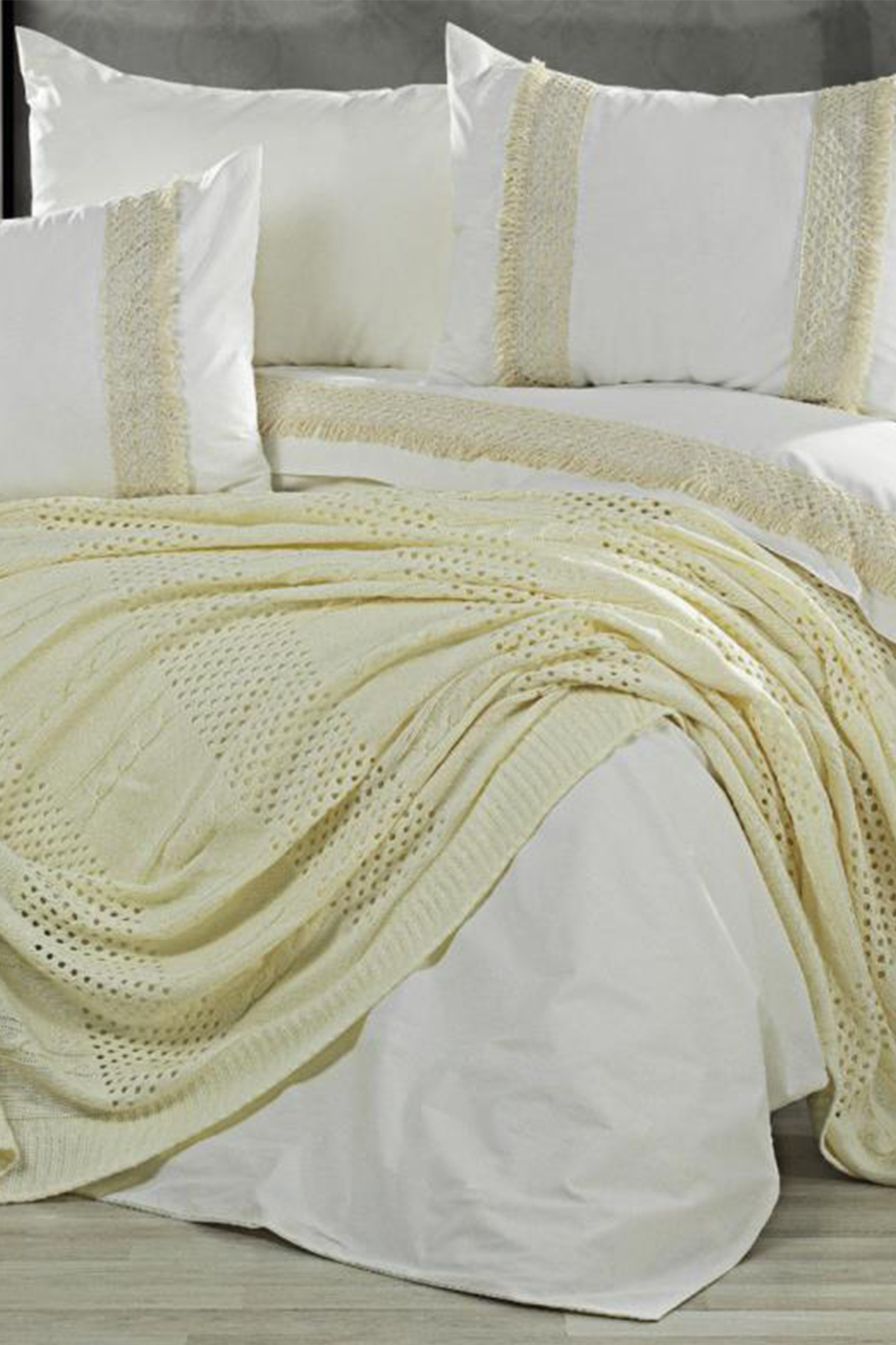 Picture of Çeyiz Diyarı Salsa Battaniyeli Nevresim Takımı Beyaz Limon