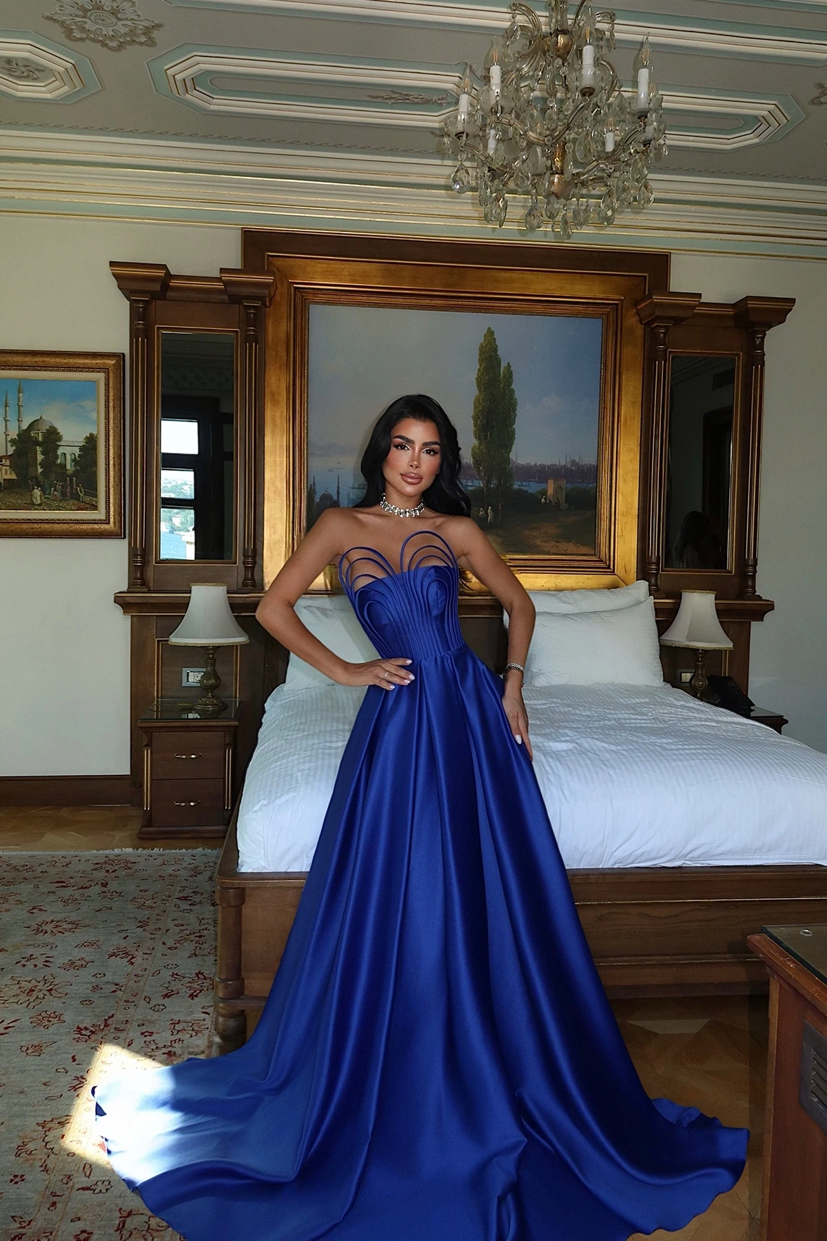 Picture of Strapless Long Evening Dress in Saxe