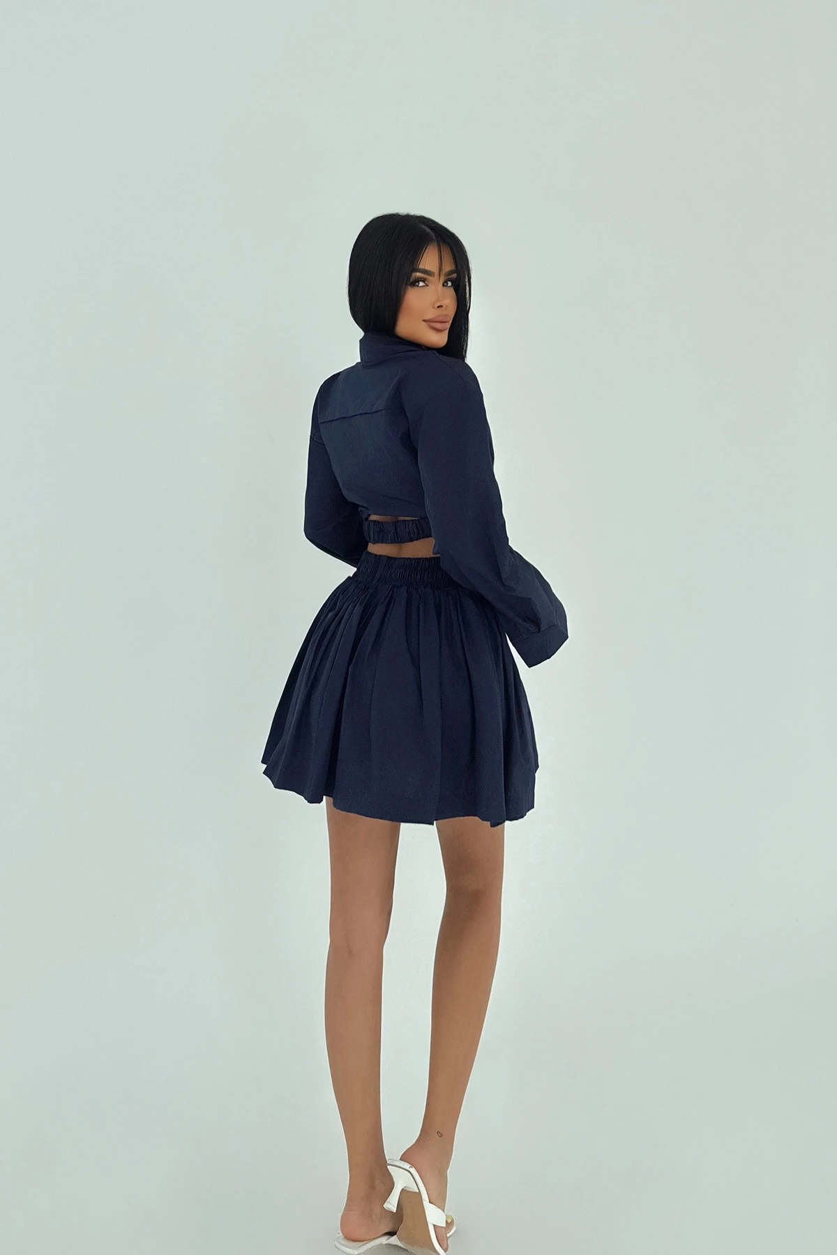 Picture of Navy Blue Front Buttoned Skirt Suit