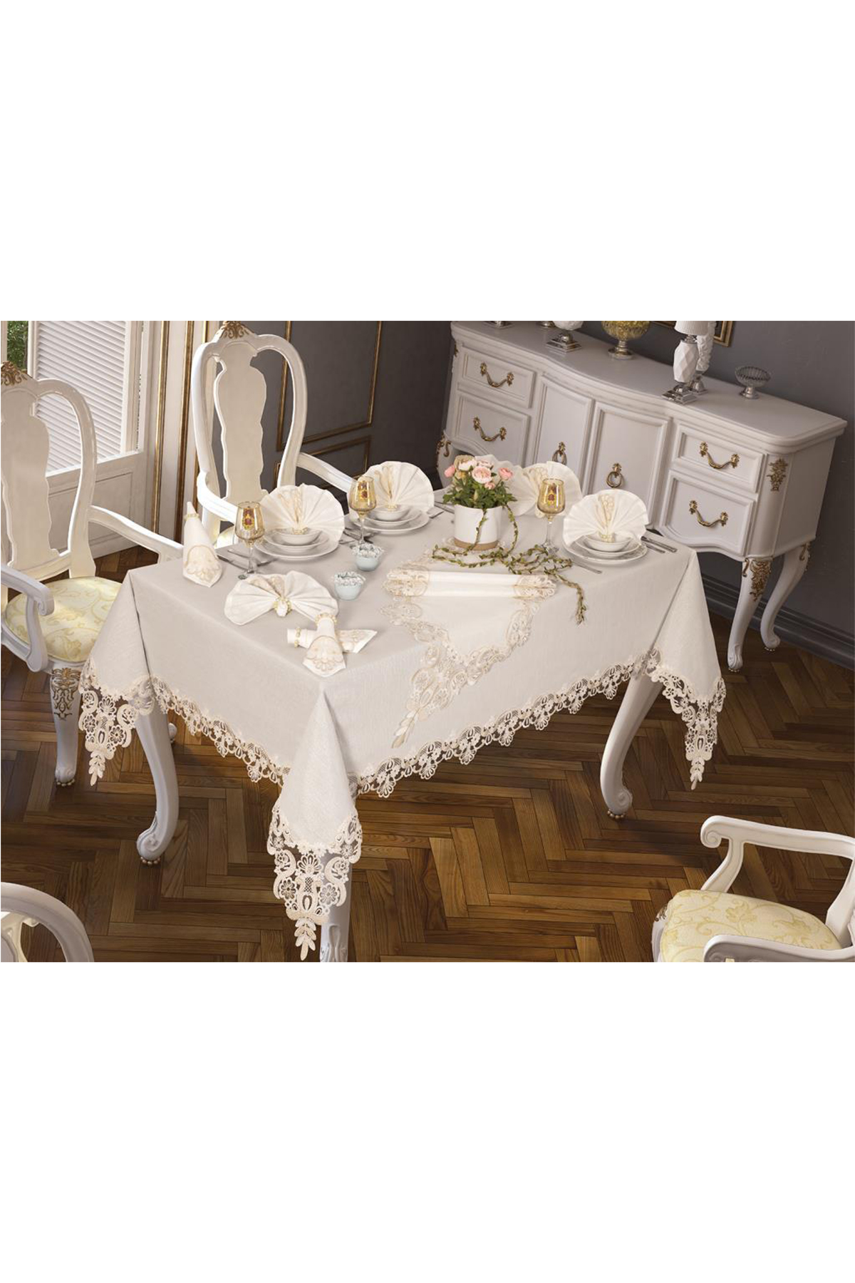 Picture of Neslihan Masa Örtüsü 160x260 Cm 26 Parça Krem