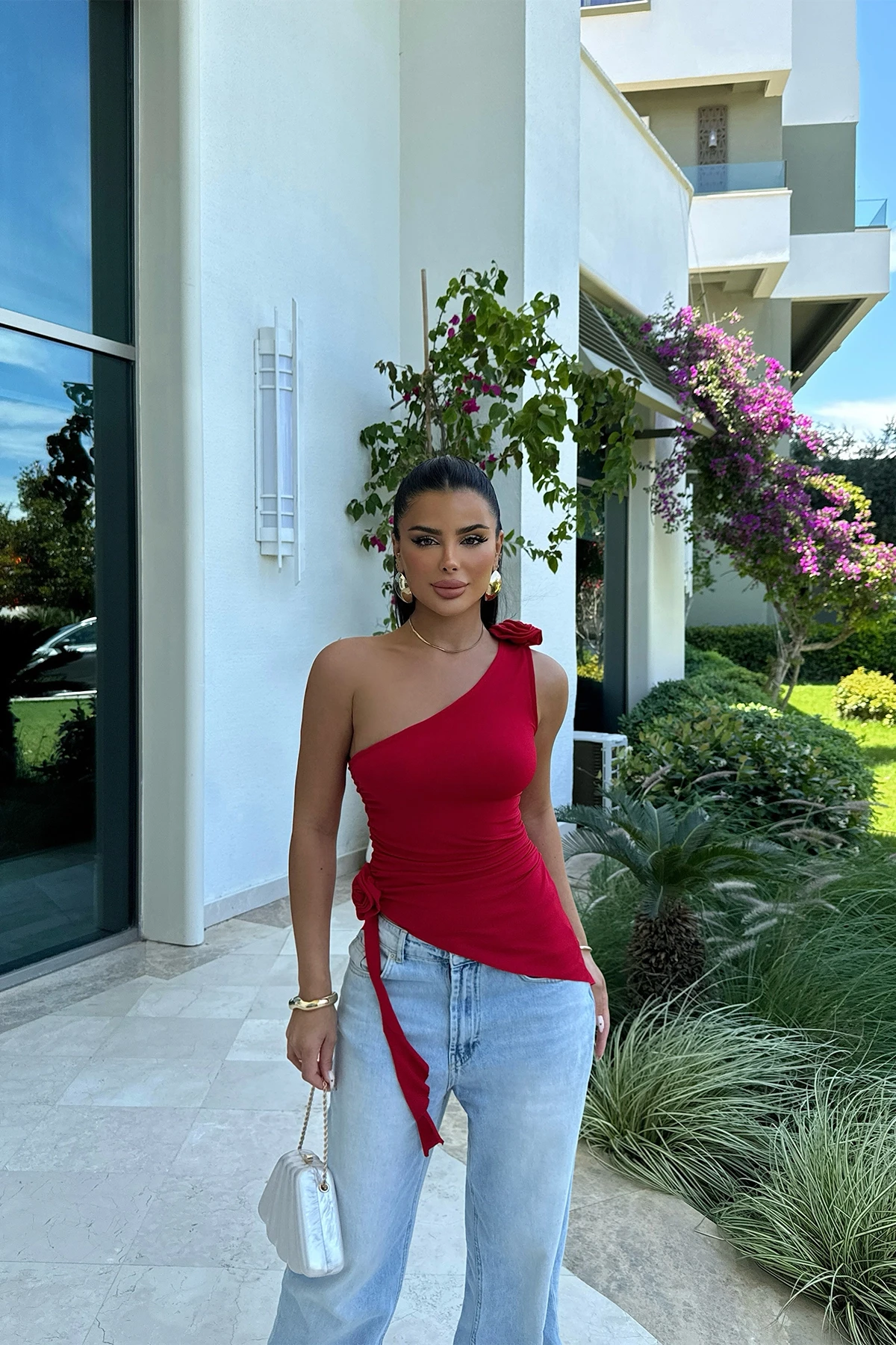 Picture of Red Rose Detail Gathered Blouse