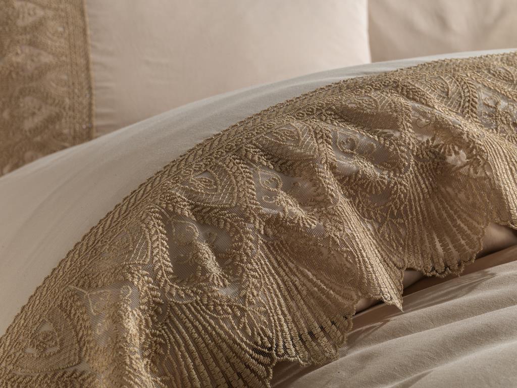 Picture of Fransız Dantelli Vase Çeyizlik Nevresim Takımı Cappucino